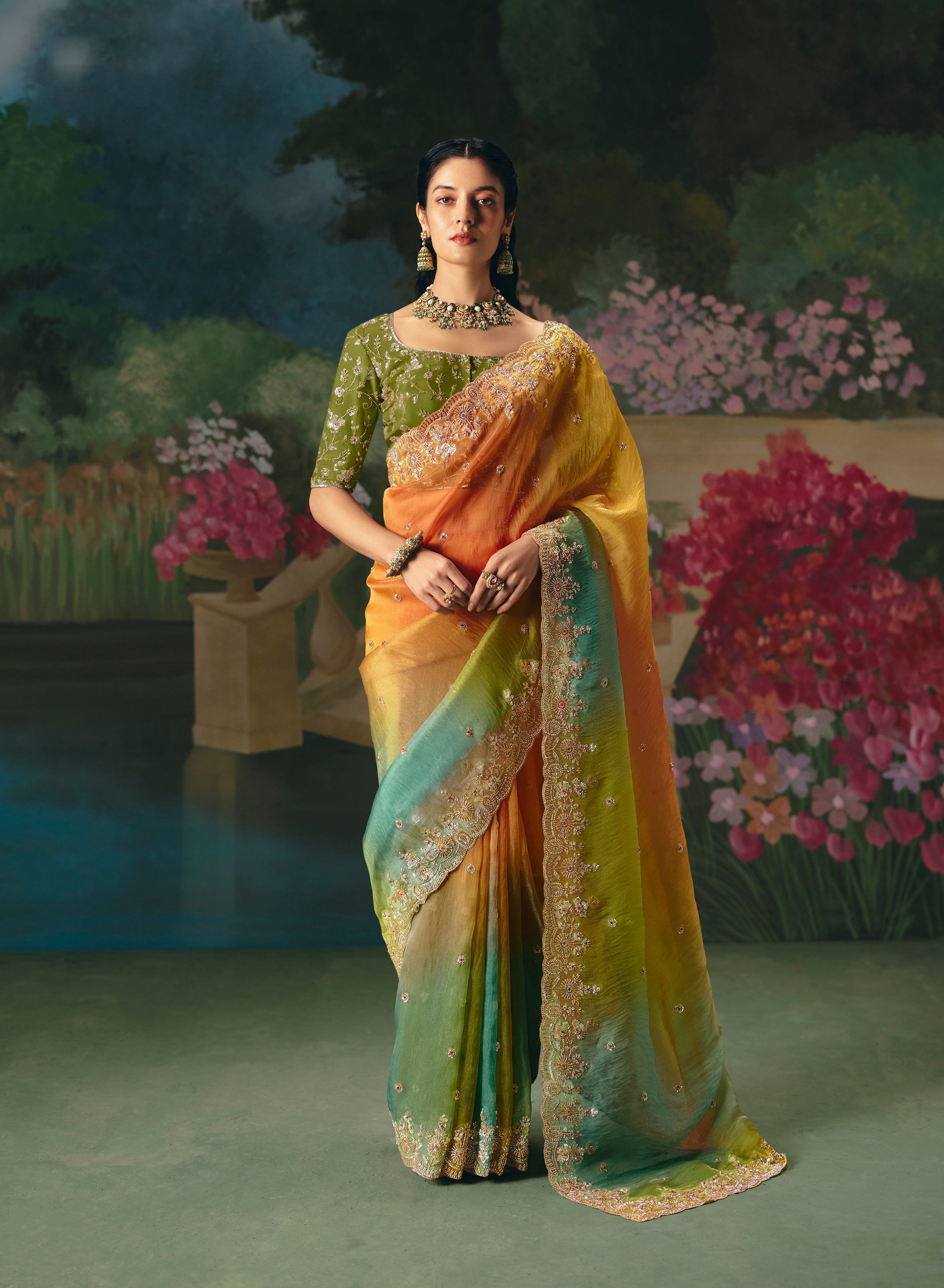 Multicolor Premium Fancy Heavy Beads Work Saree