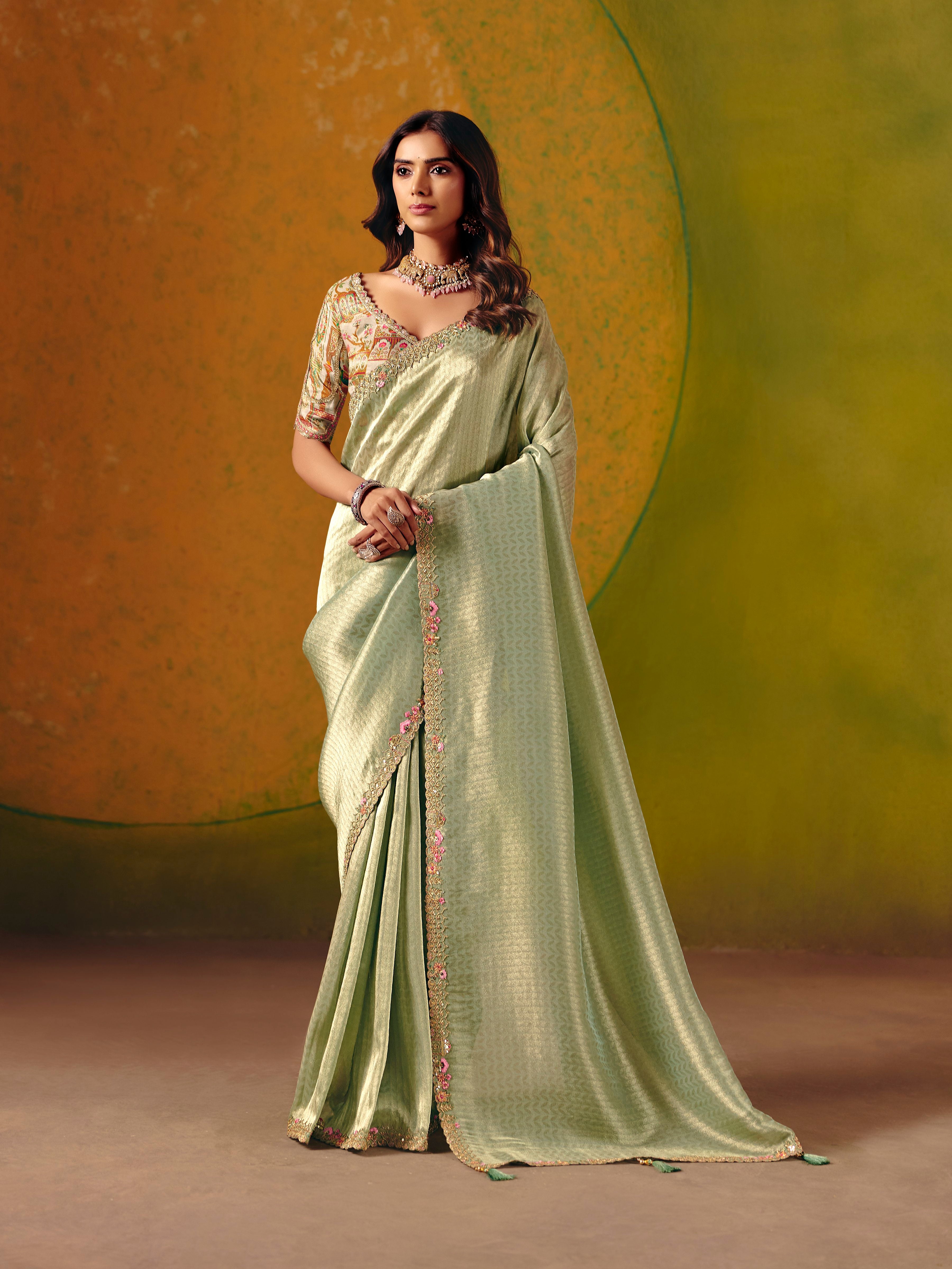 Mint Green Zari Silk Fancy Border Saree