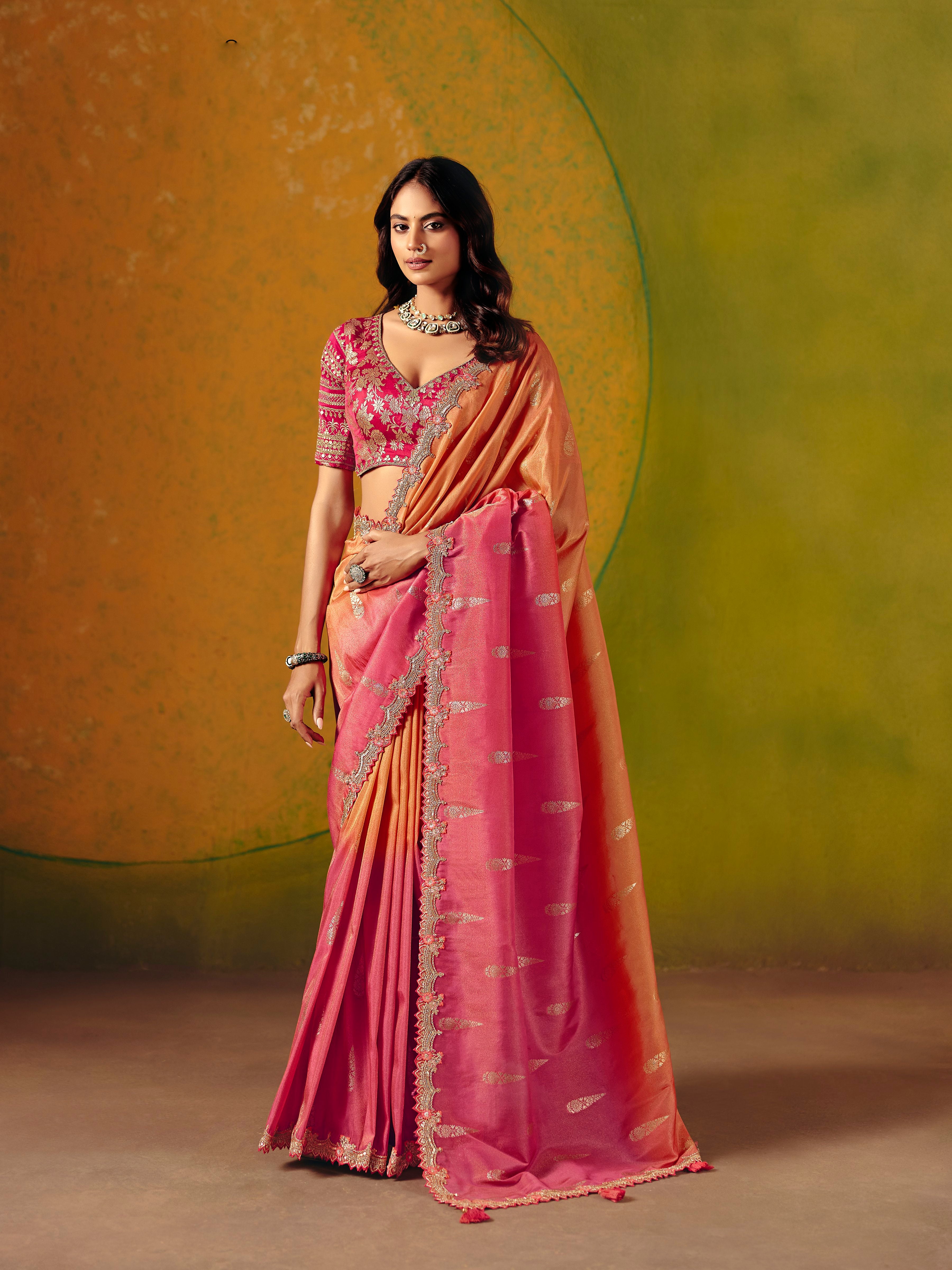 Pink Zari Silk Fancy Border Saree
