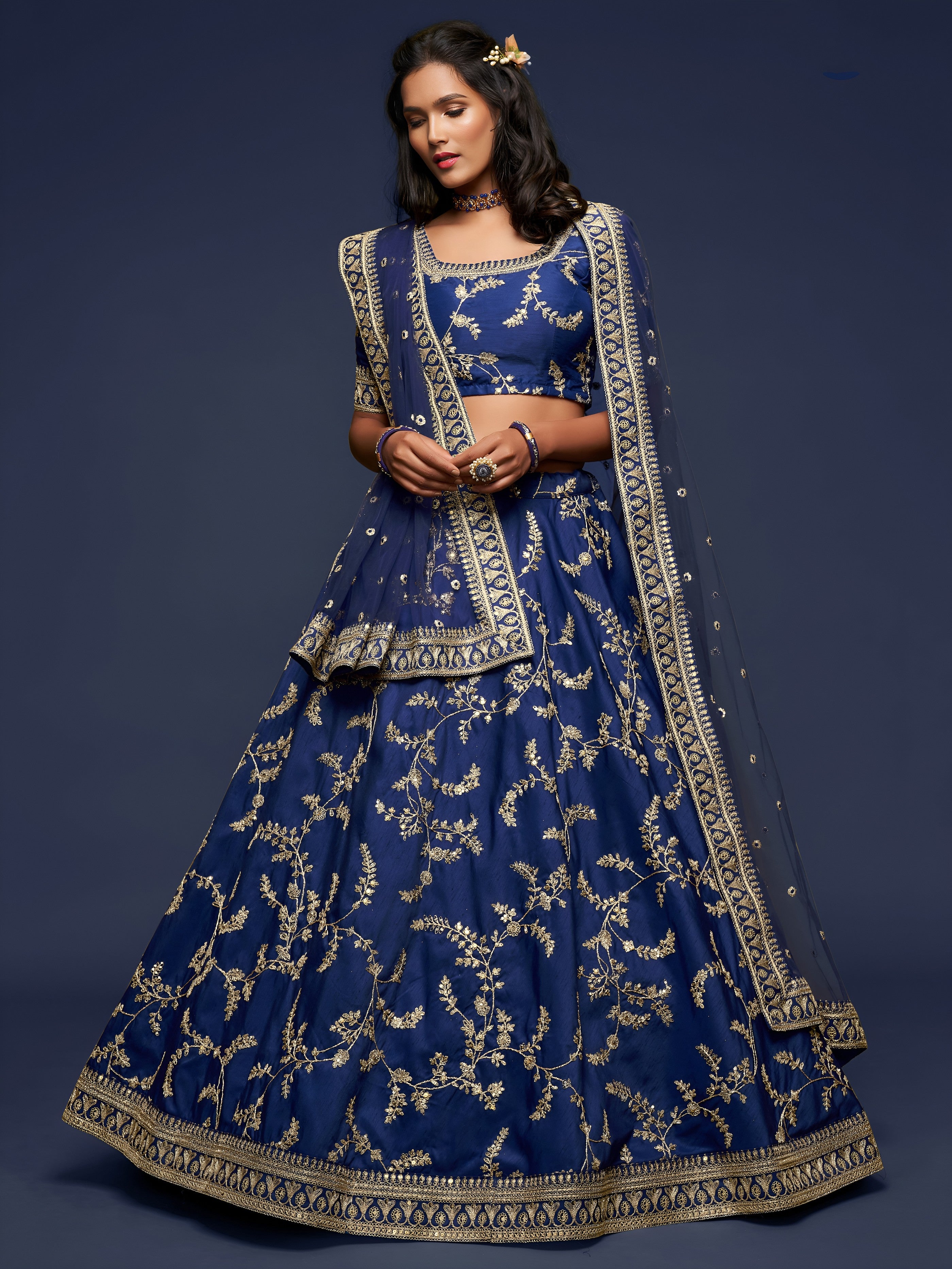 Blue Silk Thread Work Lehenga