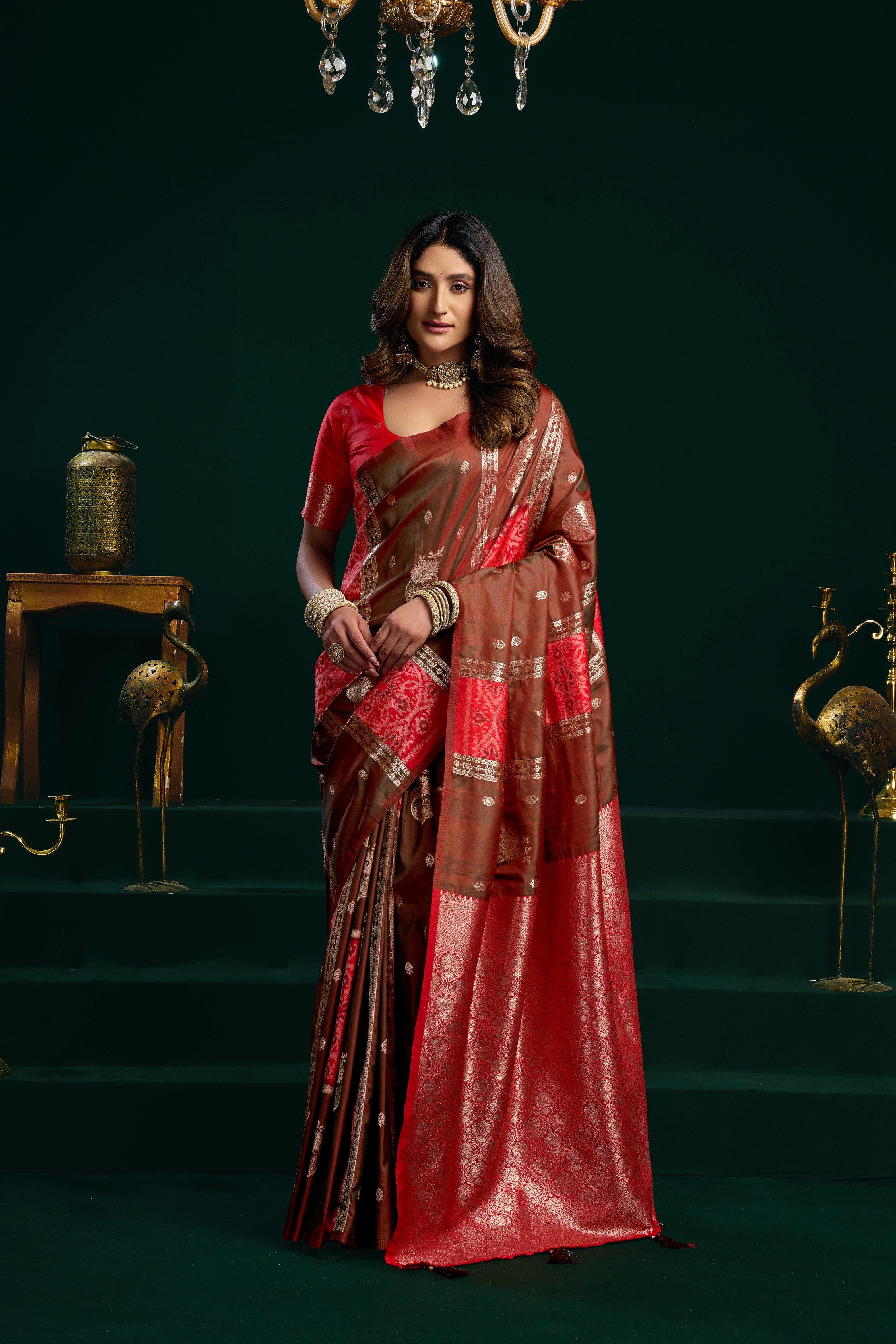 Brown Red Soft Silk Weaving Saree