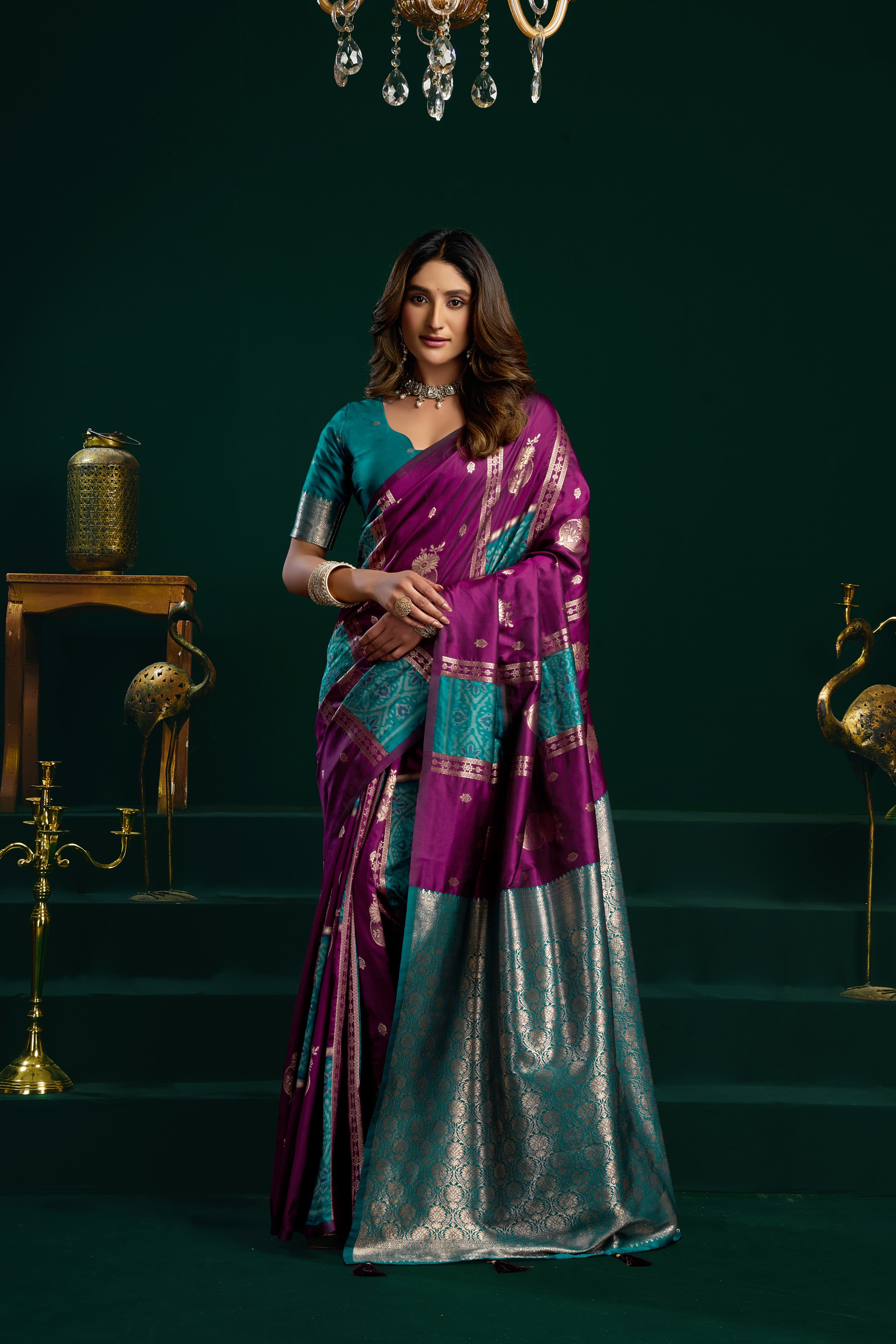 Purple Blue Soft Silk Weaving Saree