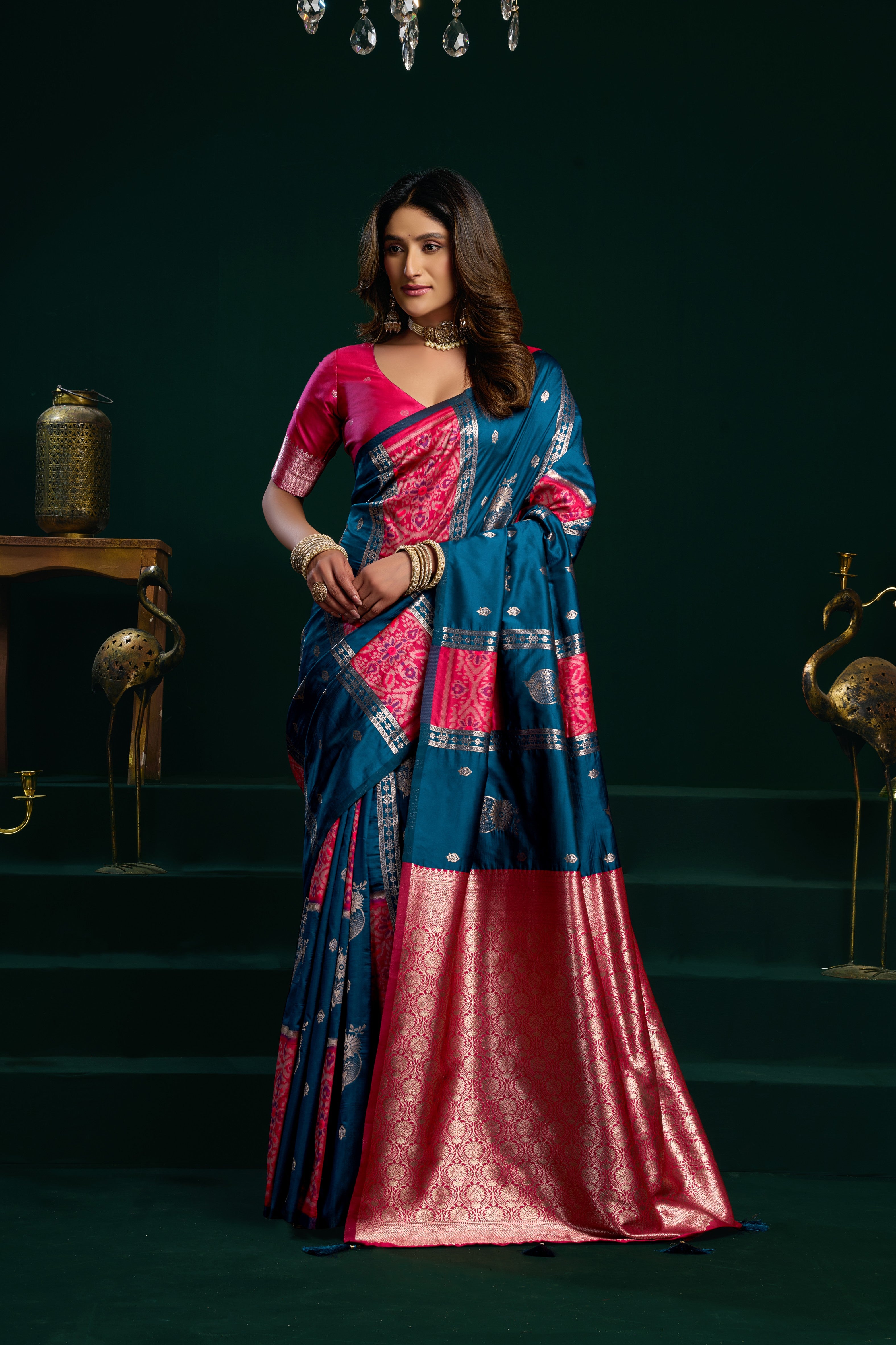 Teal Blue Soft Silk Weaving Saree