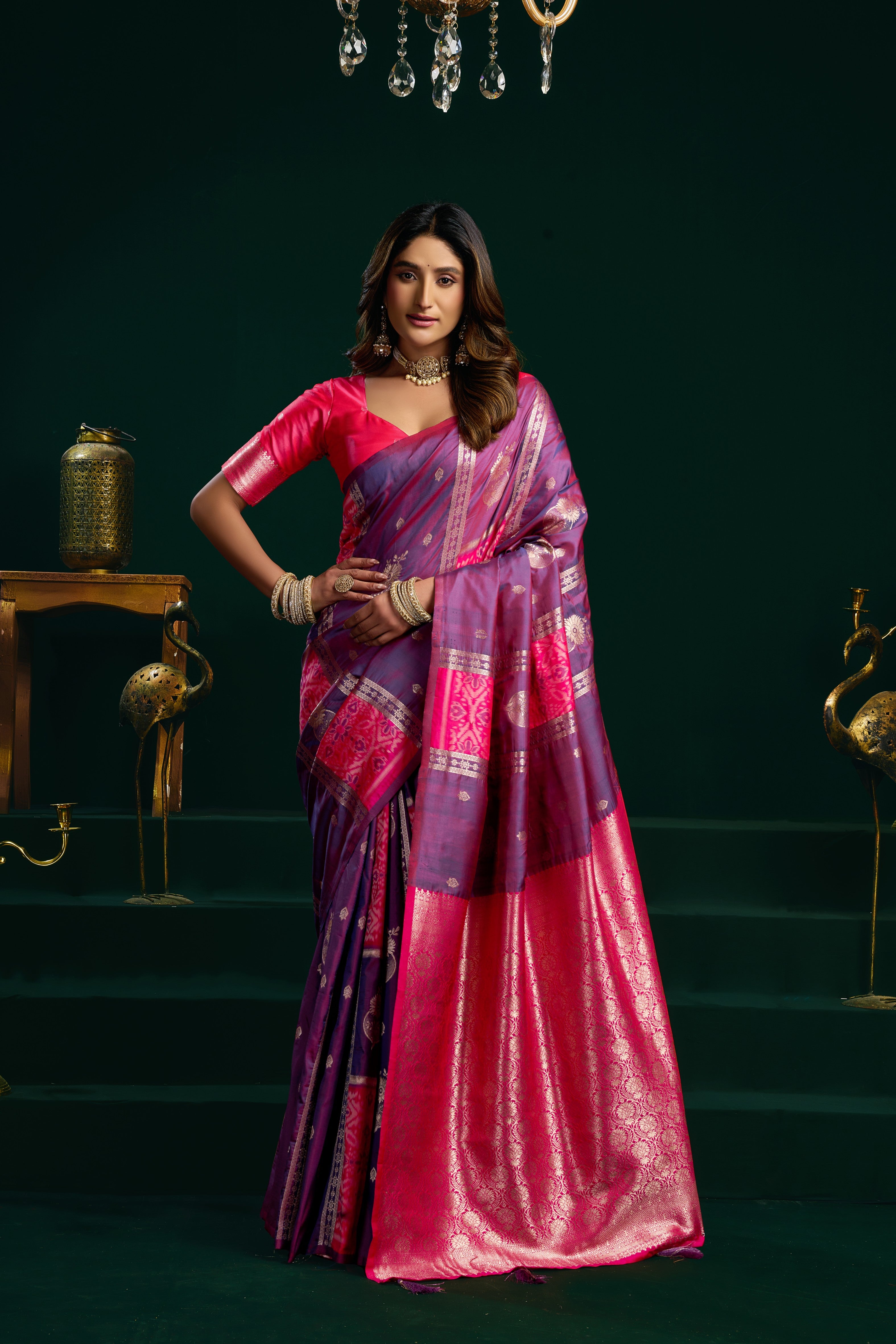 Purple Pink Soft Silk Weaving Saree