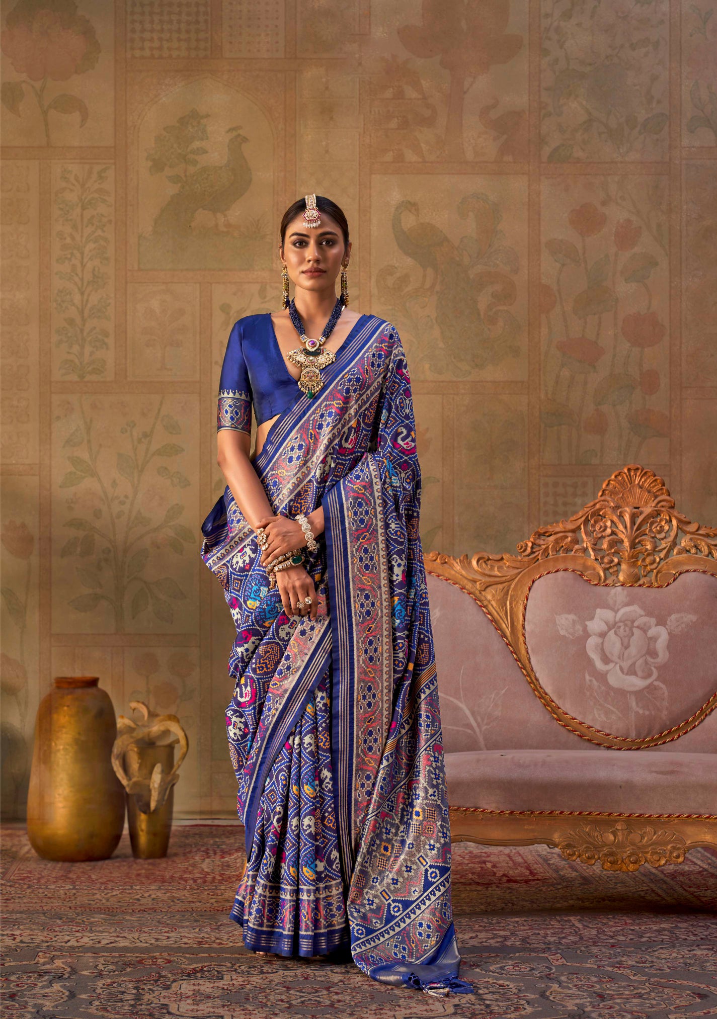 Blue Silk Weaving Patola Tassles Saree
