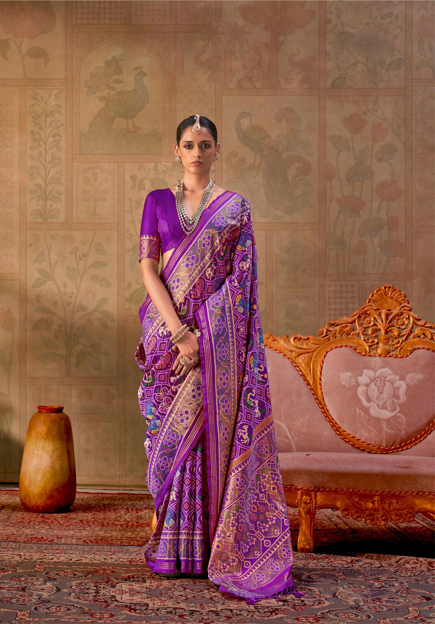 Purple Silk Weaving Patola Tassles Saree
