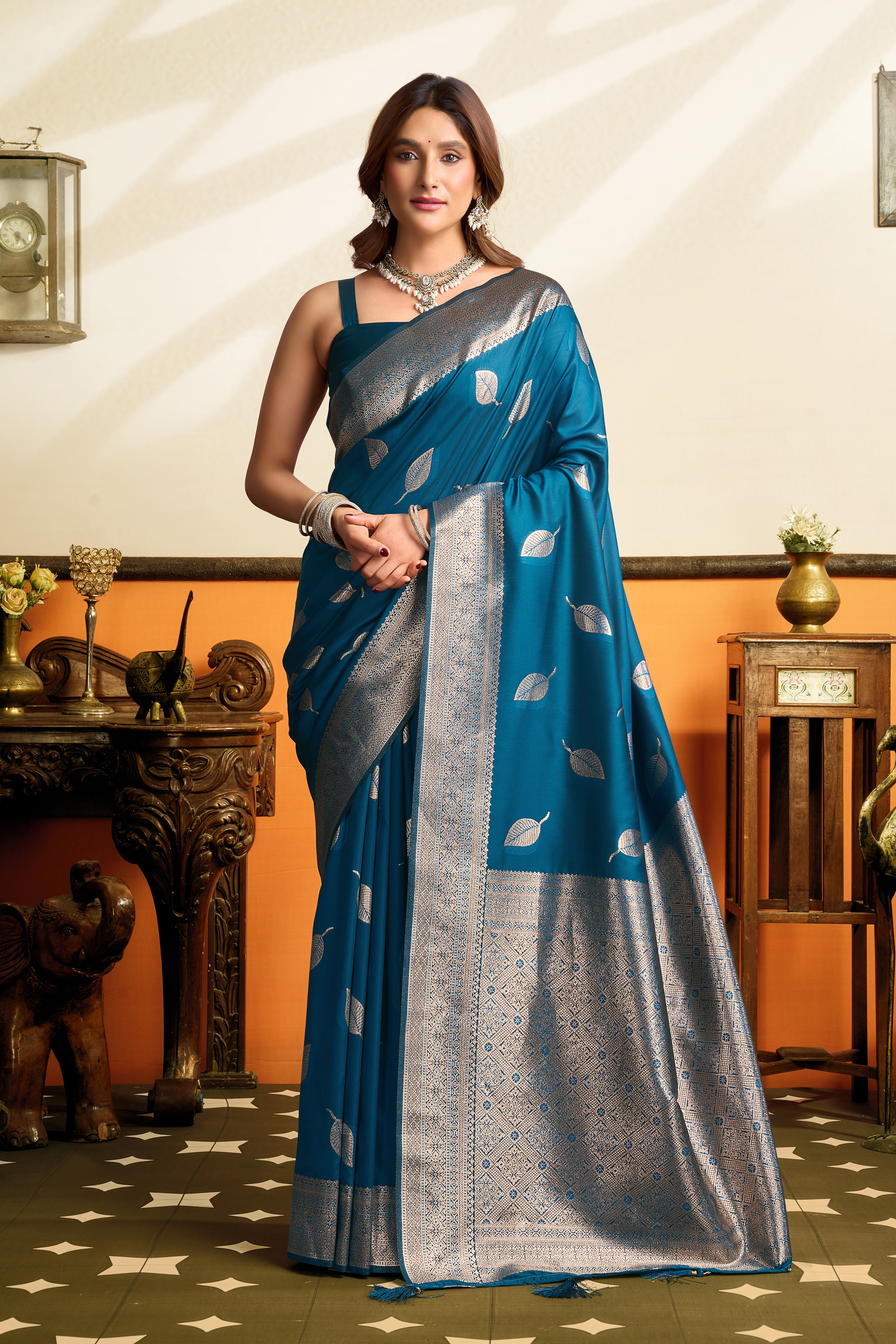 Blue Premium Soft Silk Tassels Saree
