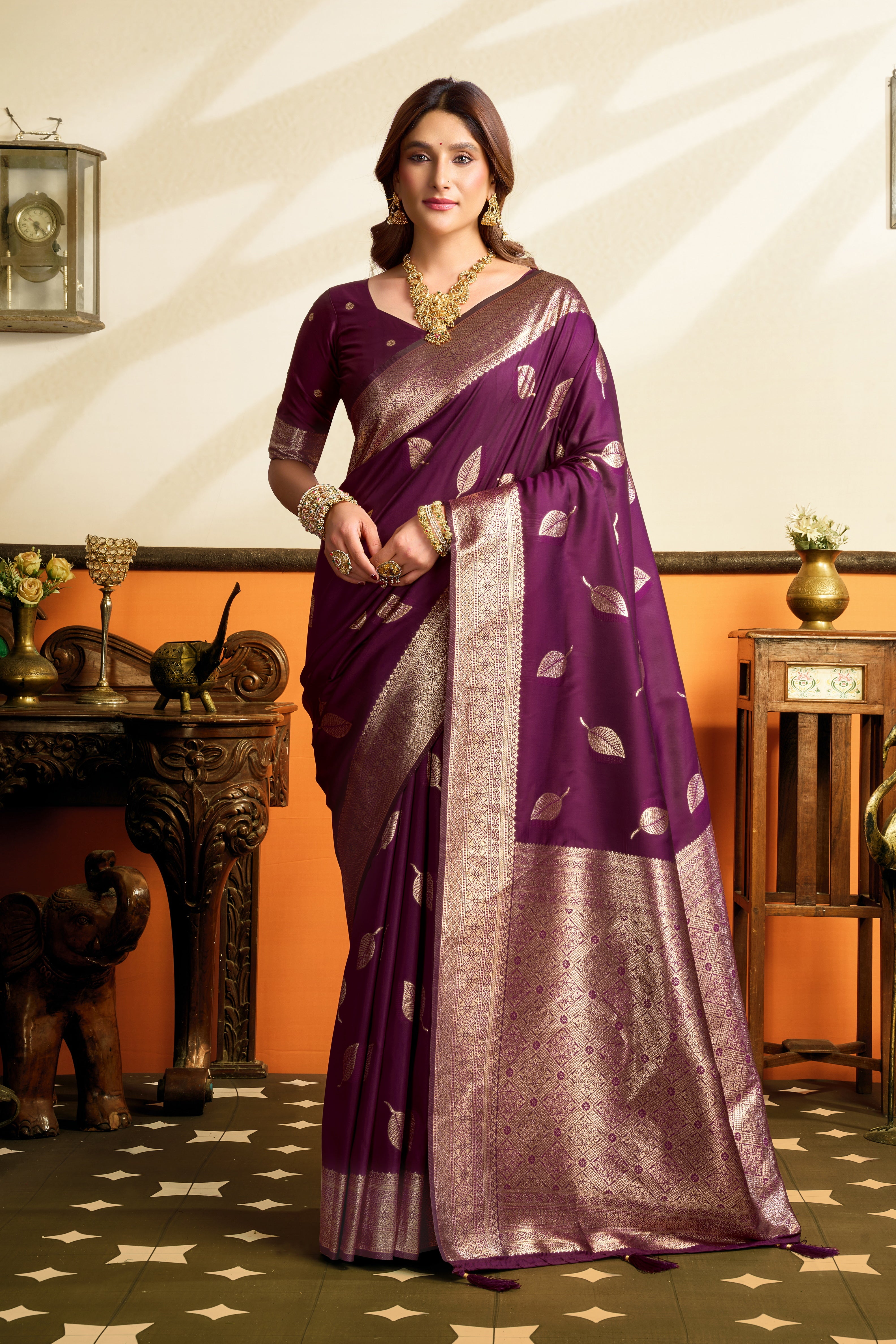 Wine Premium Soft Silk Tassels Saree