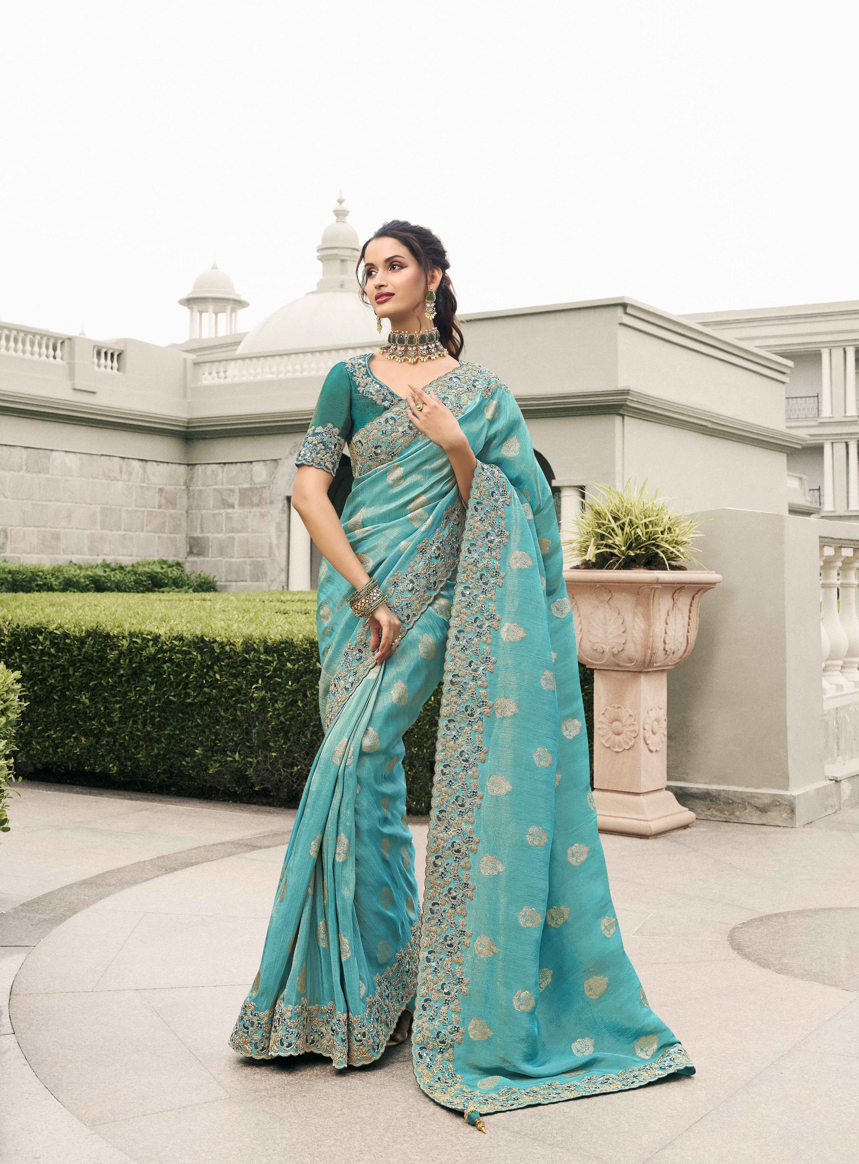 Blue Tissue Silk Zari Weaving Work Saree