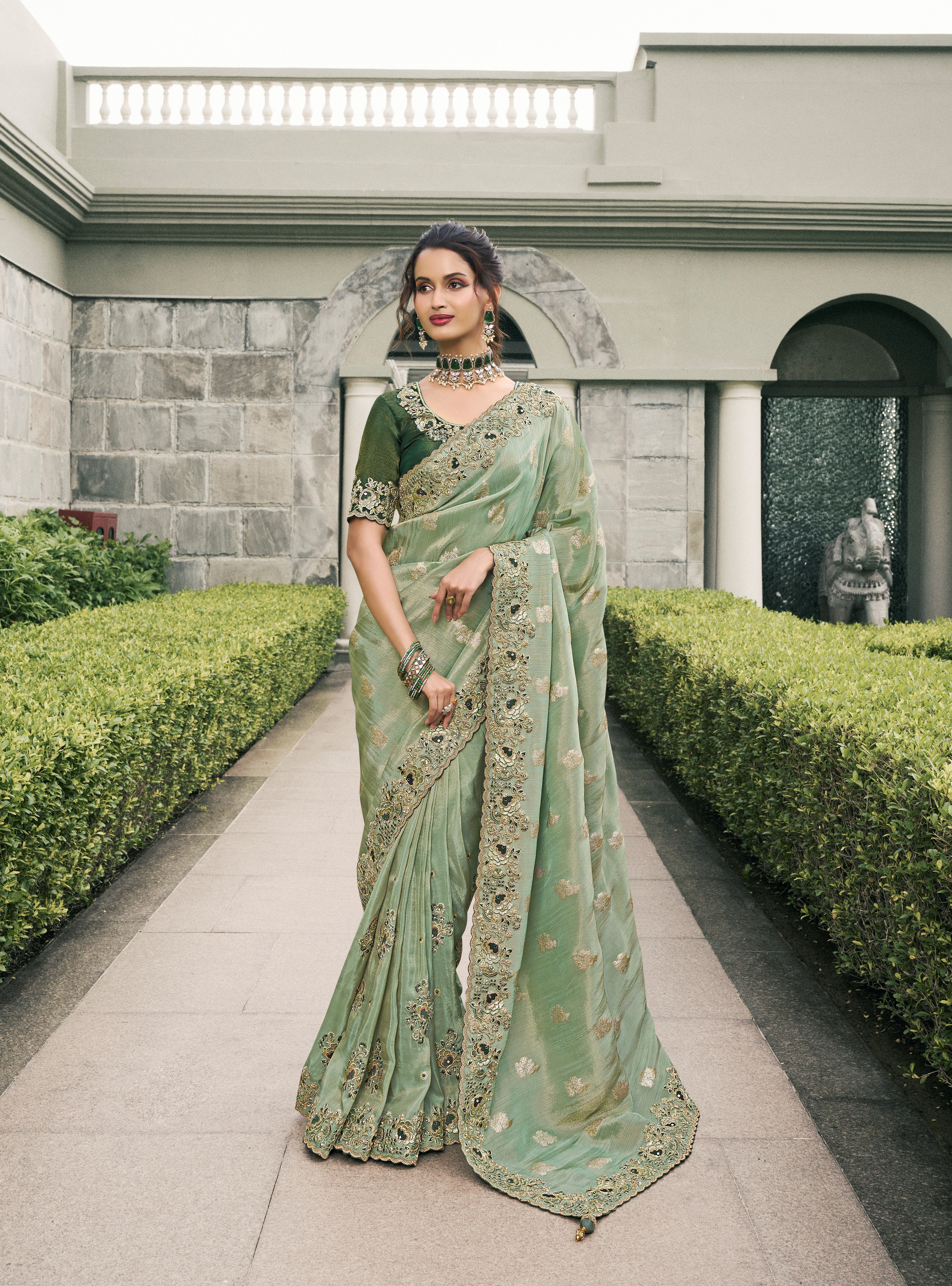 Green Tissue Silk Zari Weaving Work Saree
