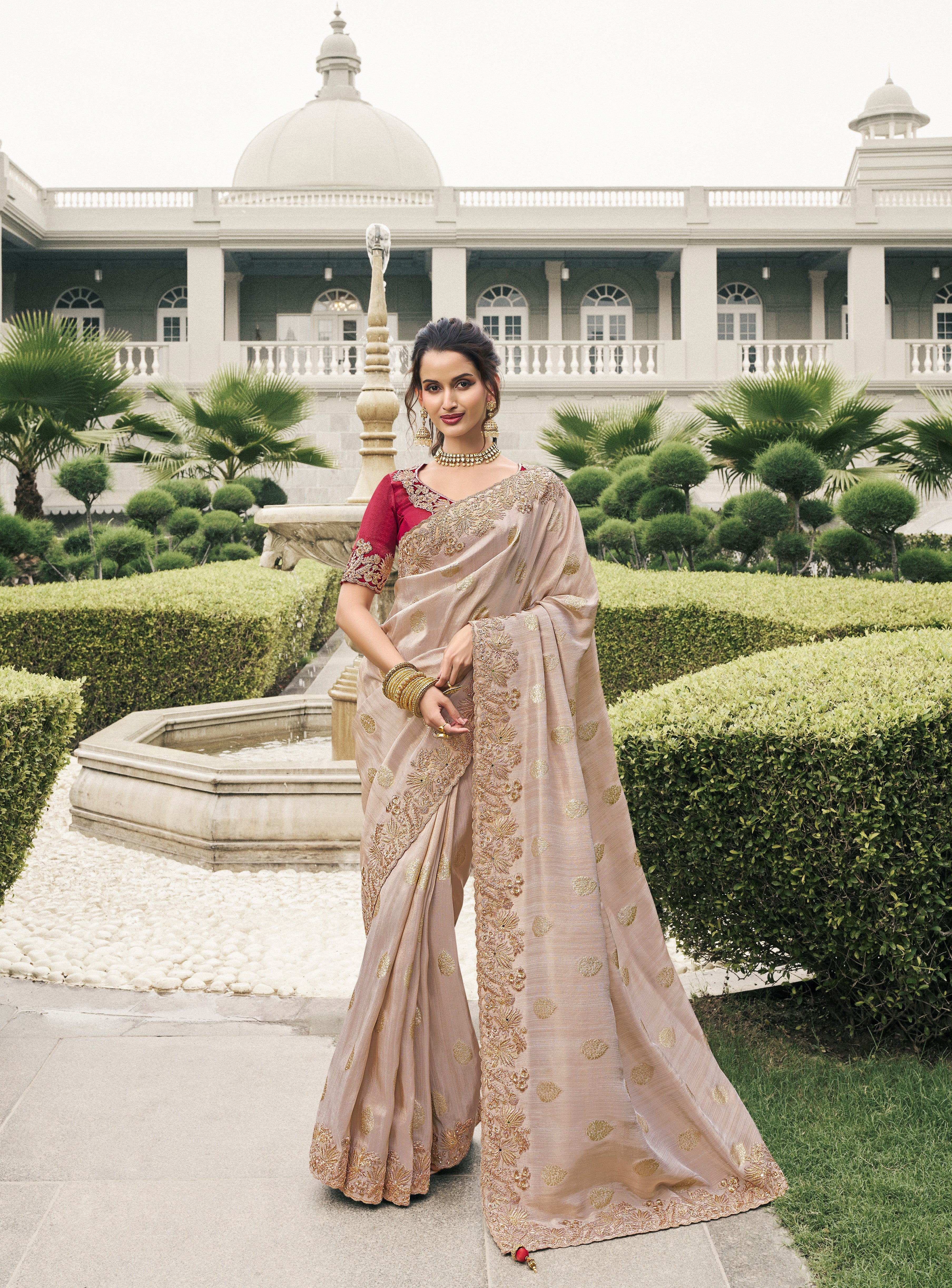 Rose Gold Tissue Silk Zari Weaving Work Saree