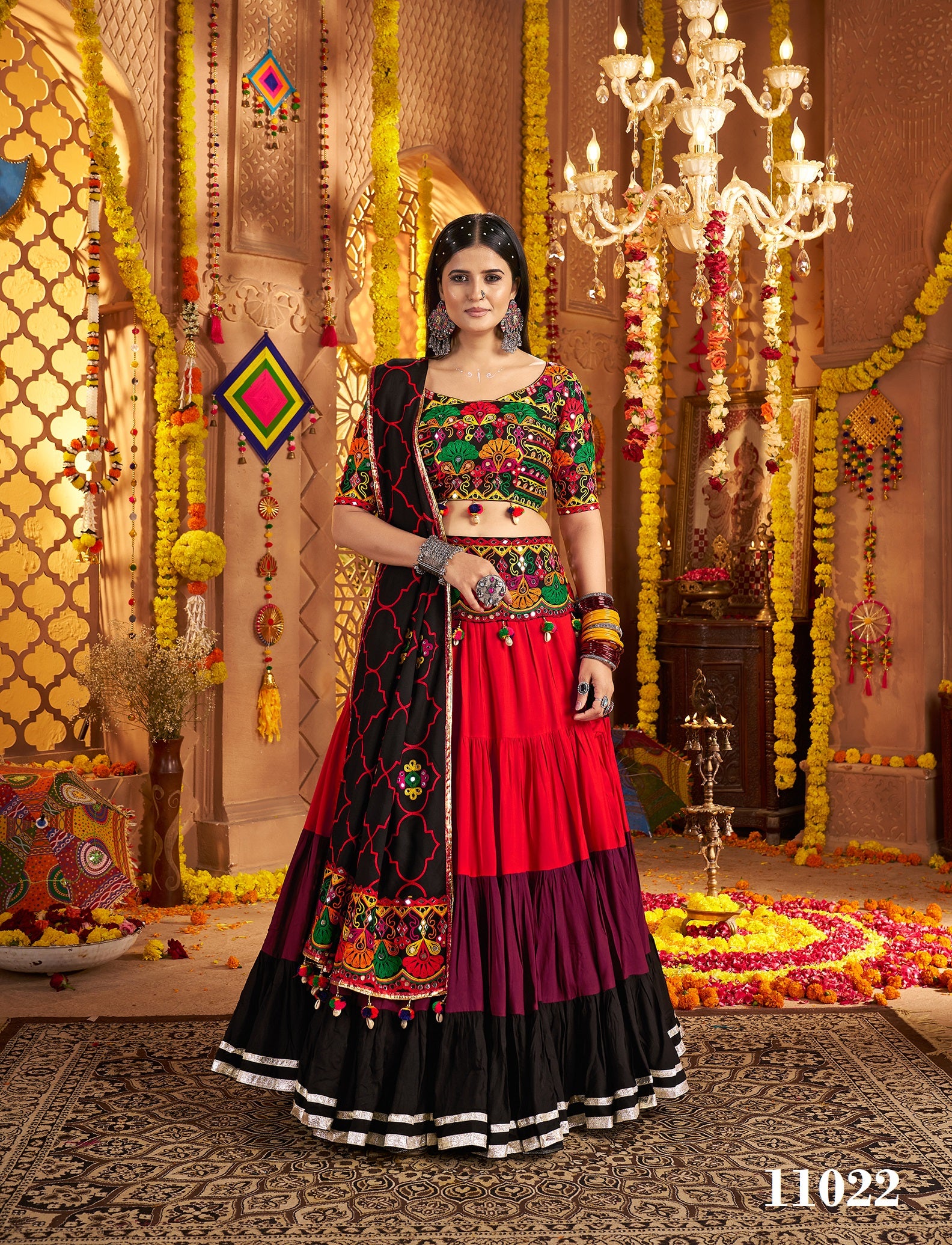 Red Viscose Cotton Navratri Collection Lehenga Choli
