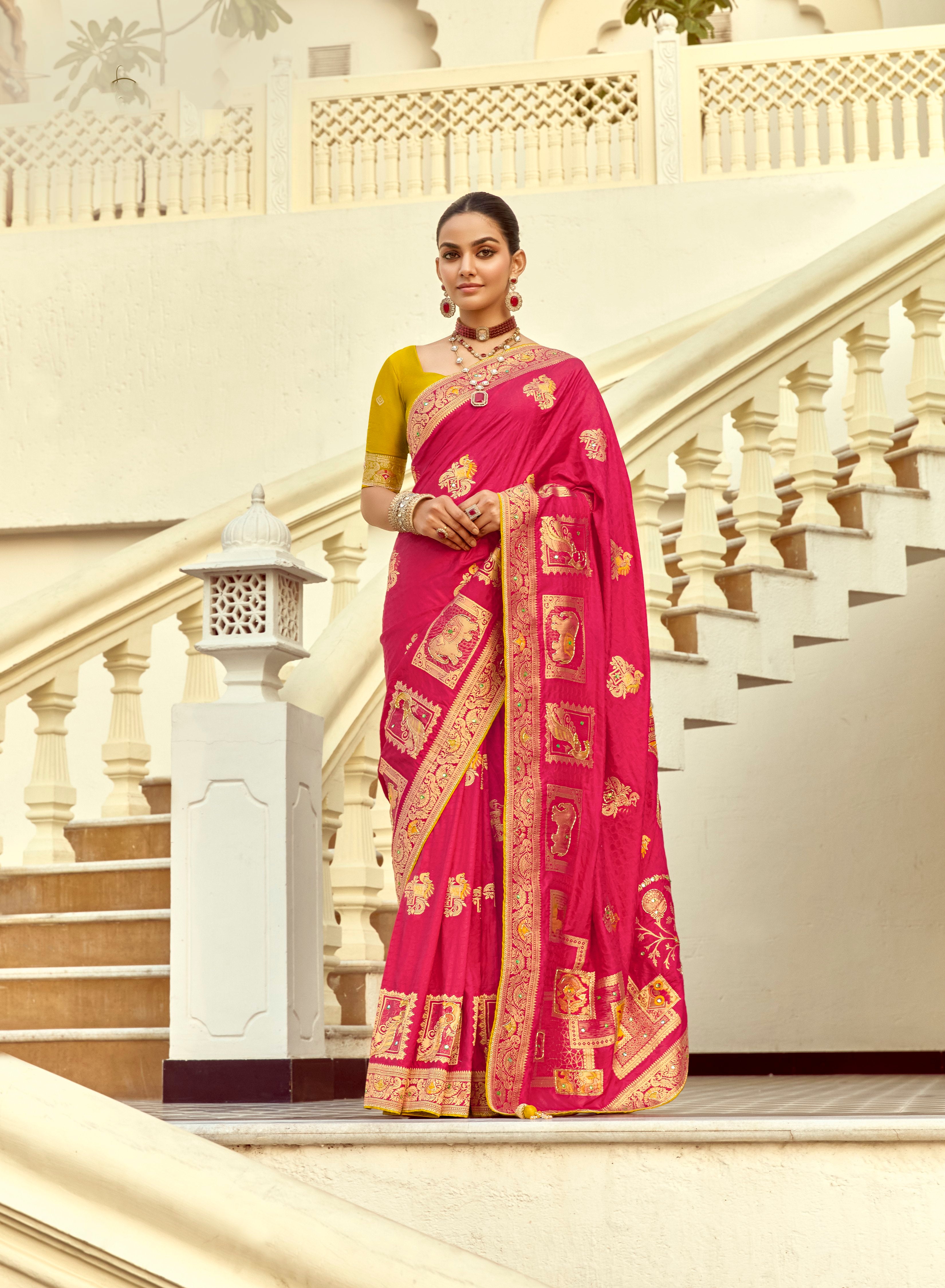 Pink Dola Silk Cutdana work Saree
