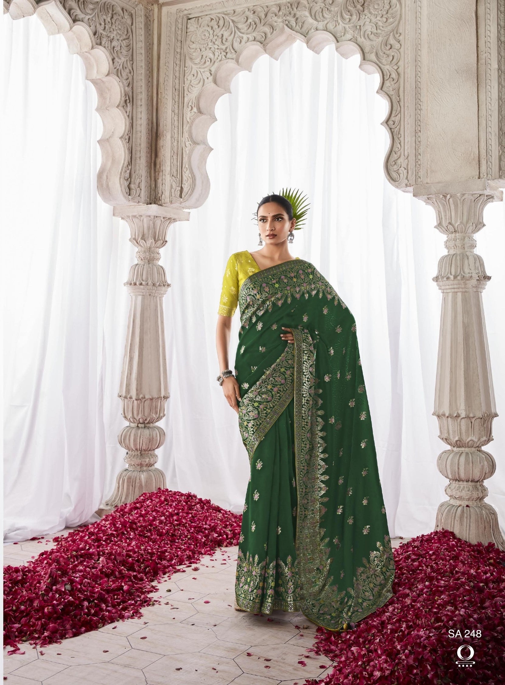 Ornate Green Kora Silk Festival Wear Saree