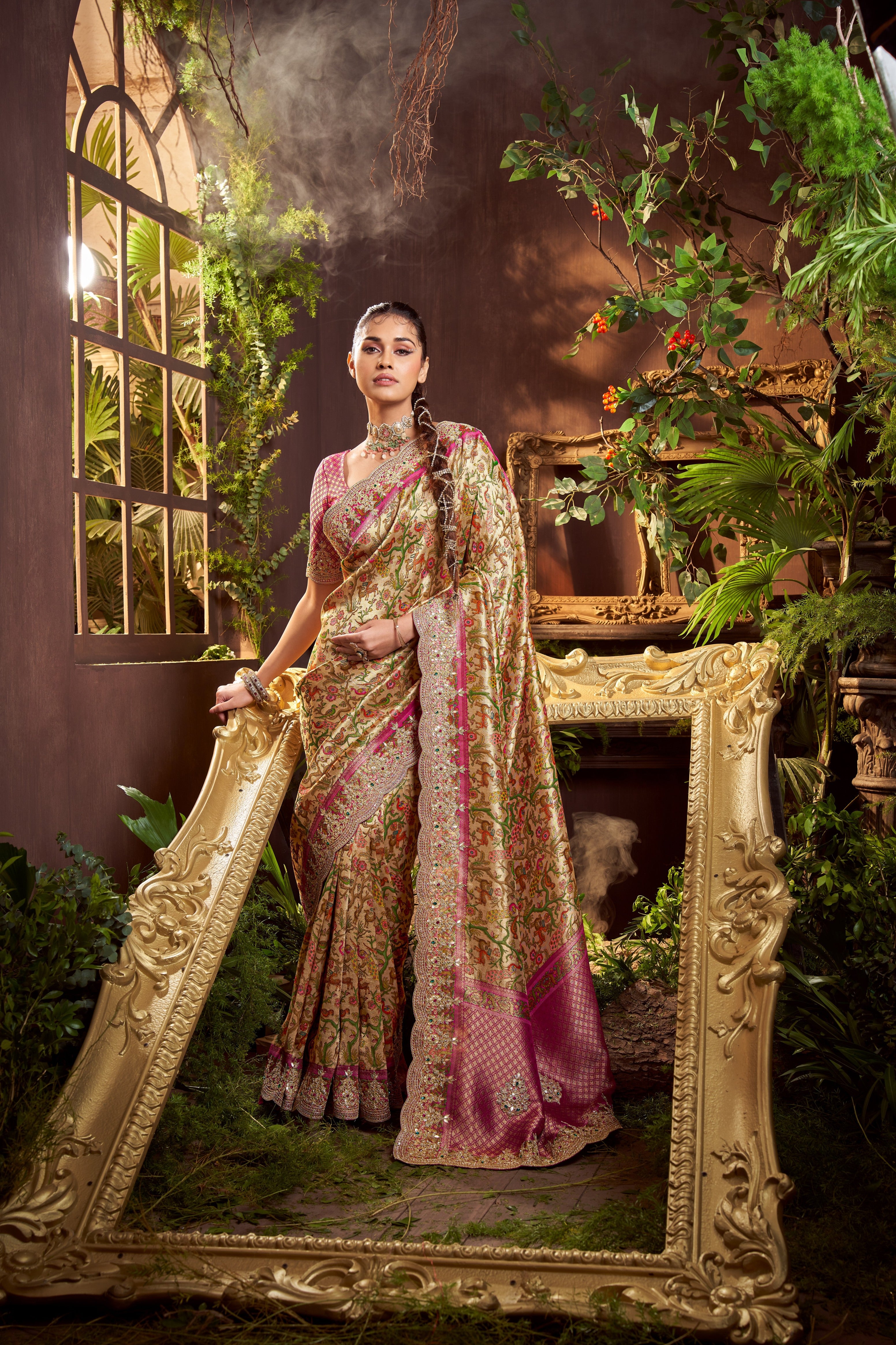 Rani Pink Pure Giraffe Viscose Silk Weaving Saree
