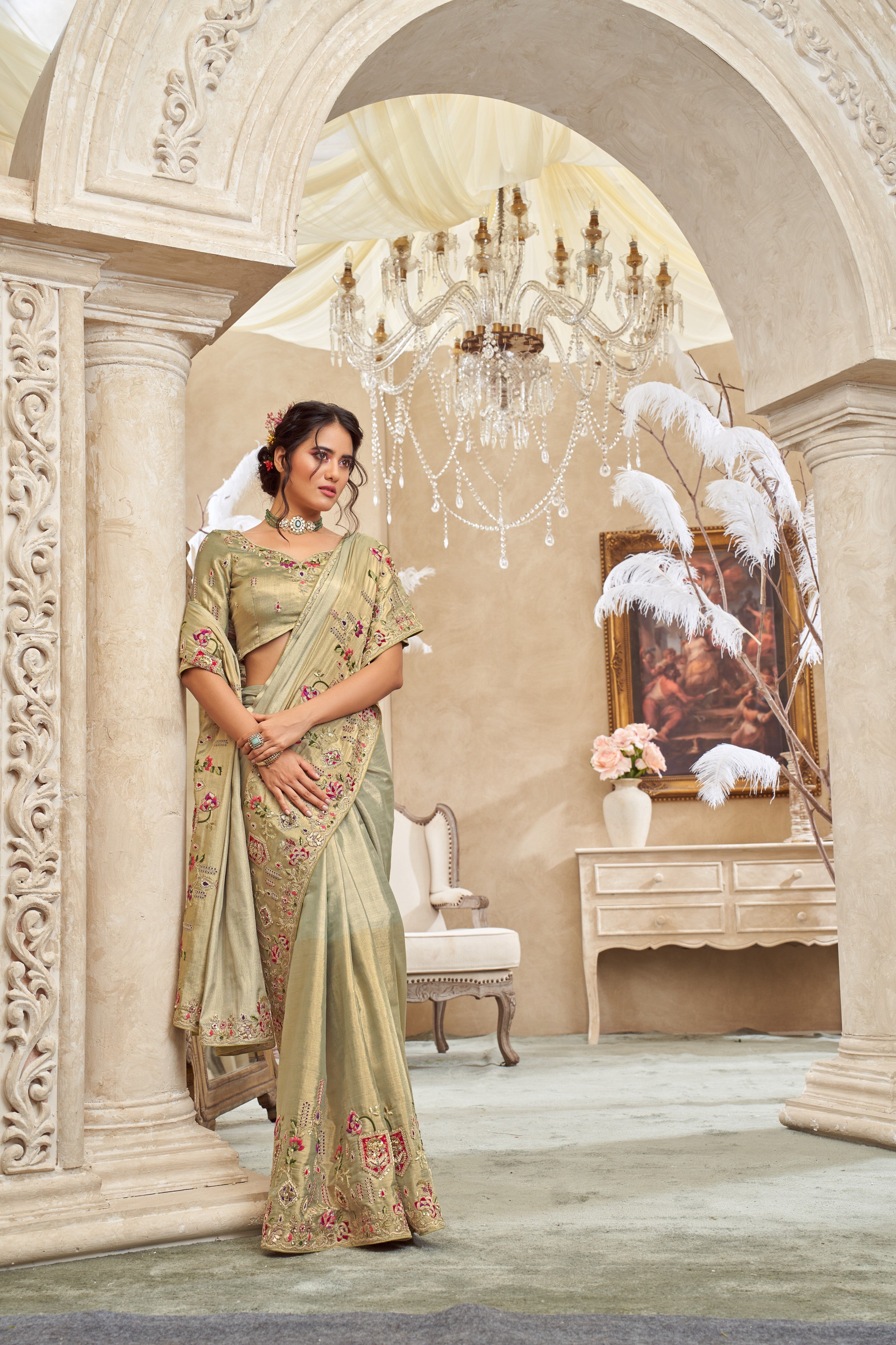 Sea Green Pure Giraffe Viscose Silk Weaving Saree