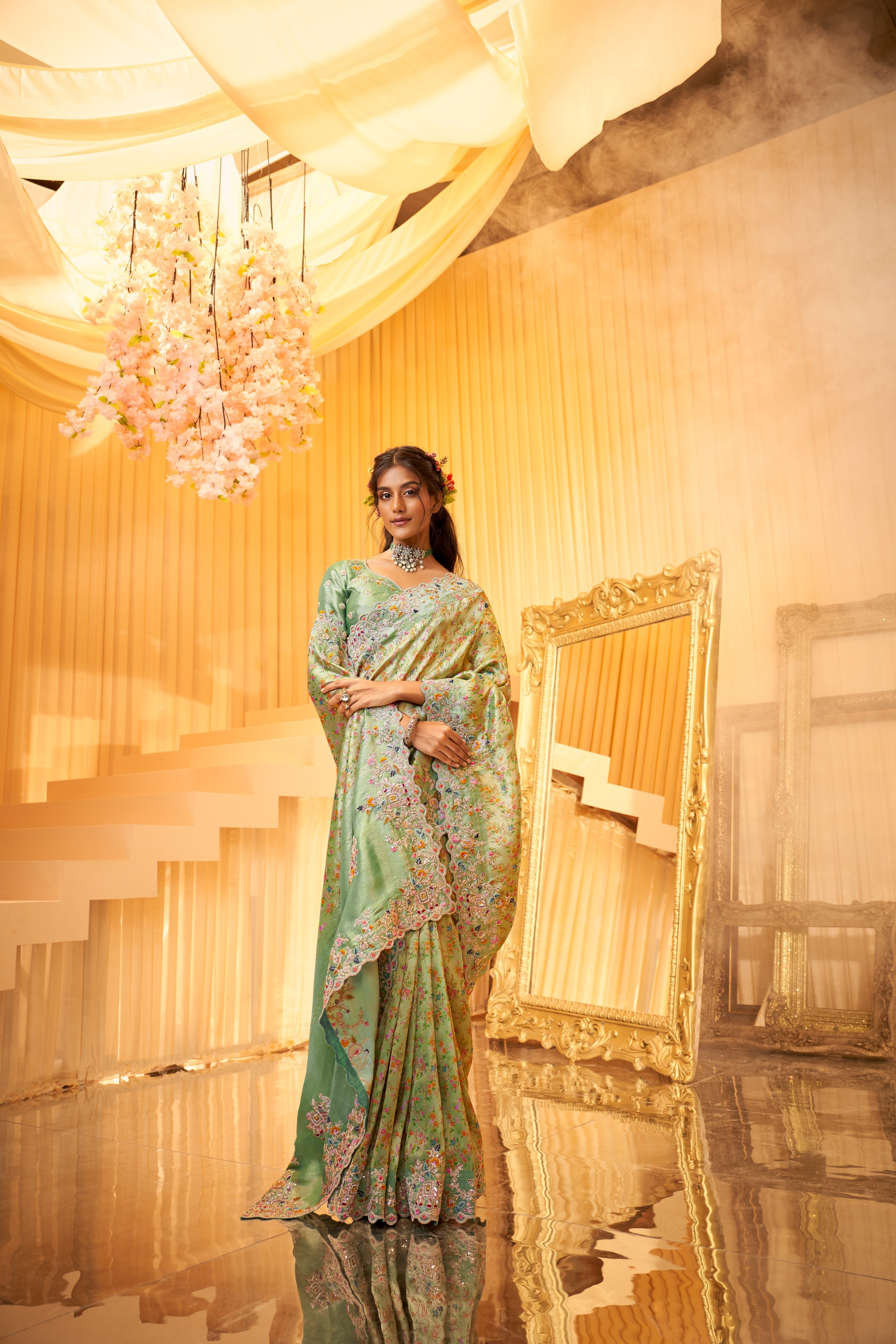 Teal Green Giraffe Viscose Silk Weaving Saree