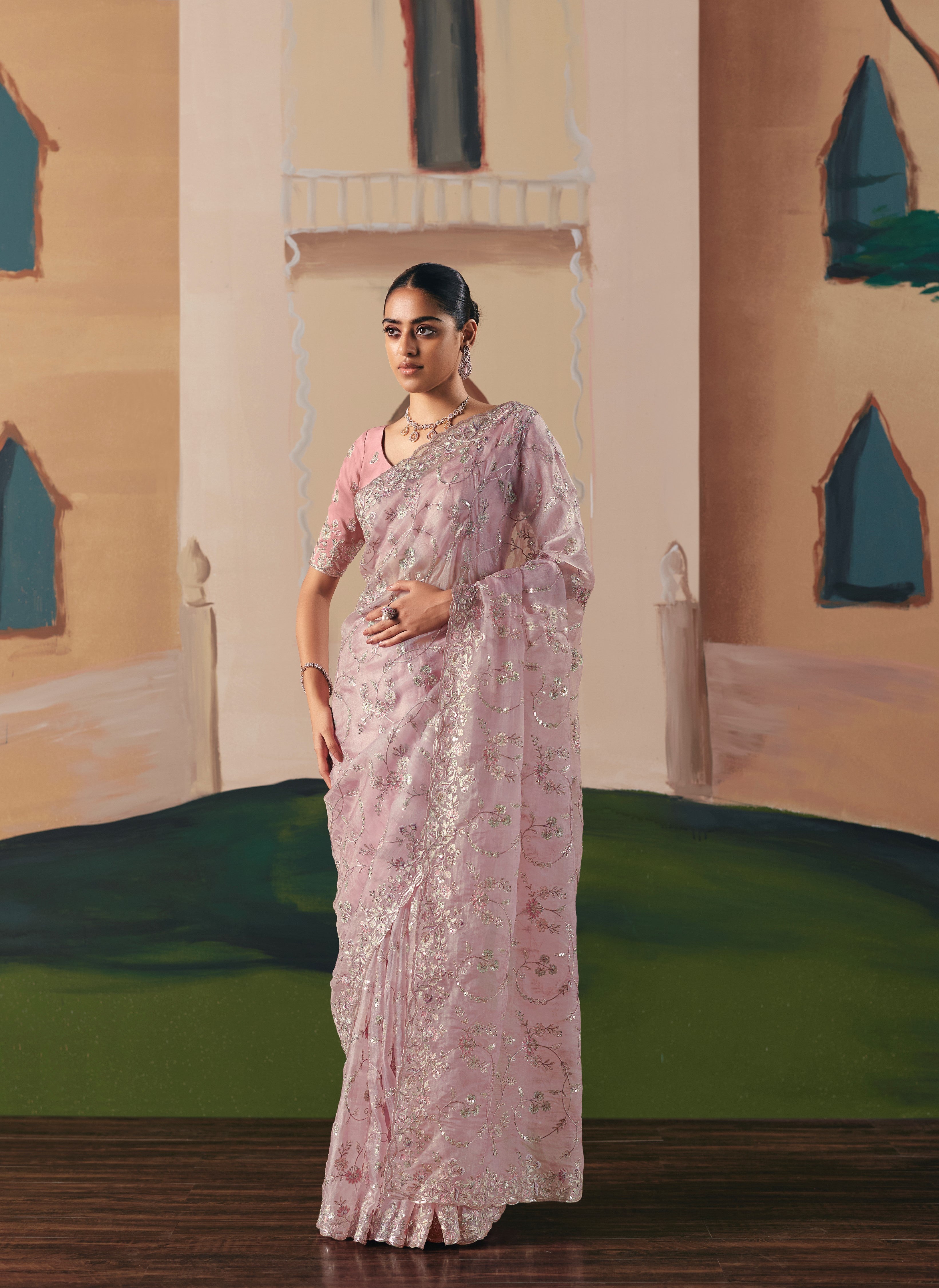 Pink Fancy Fabric Sequence Work Saree