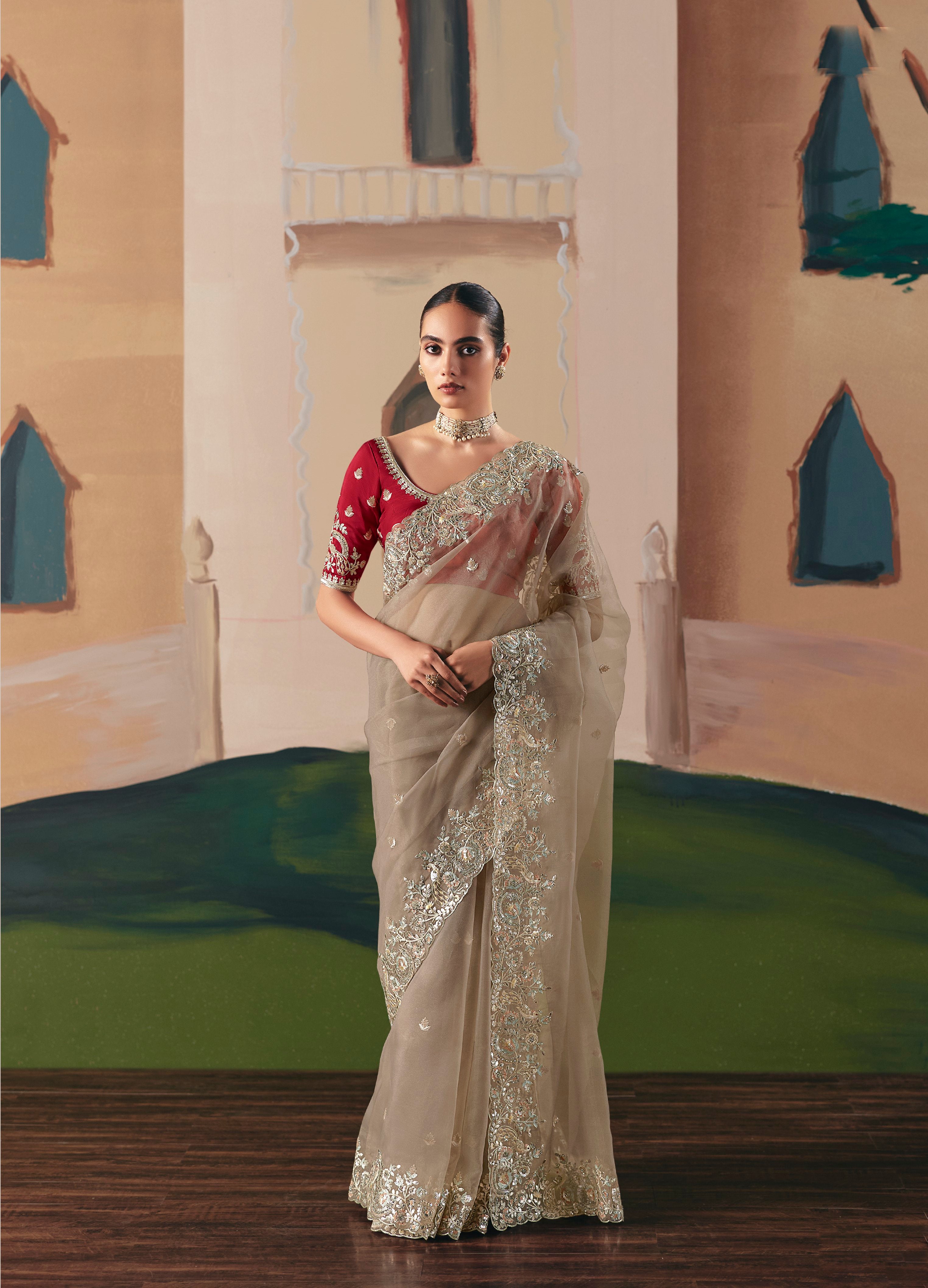Beige Fancy Fabric Sequence Work Saree