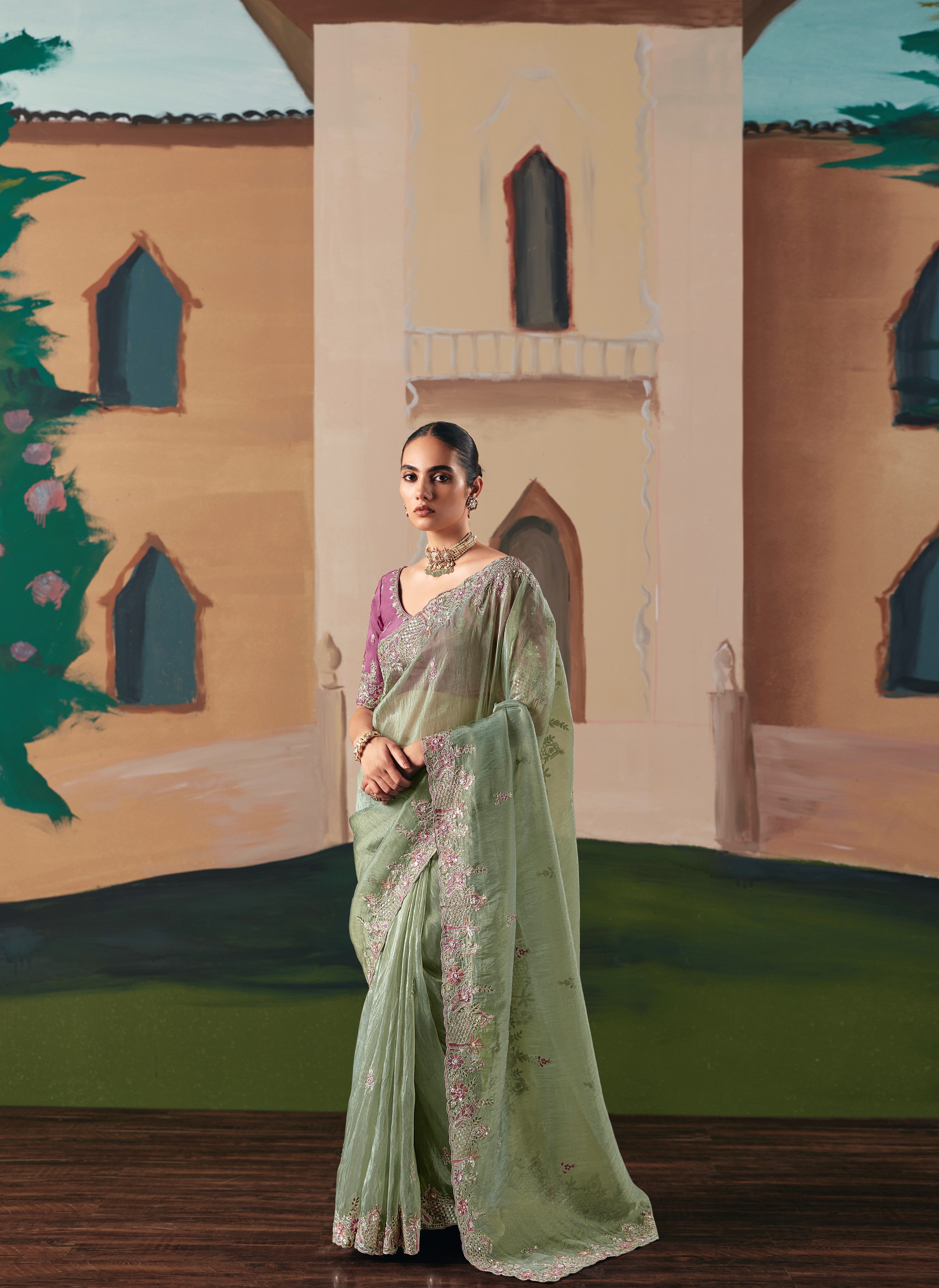 Mint Green Fancy Fabric Sequence Work Saree