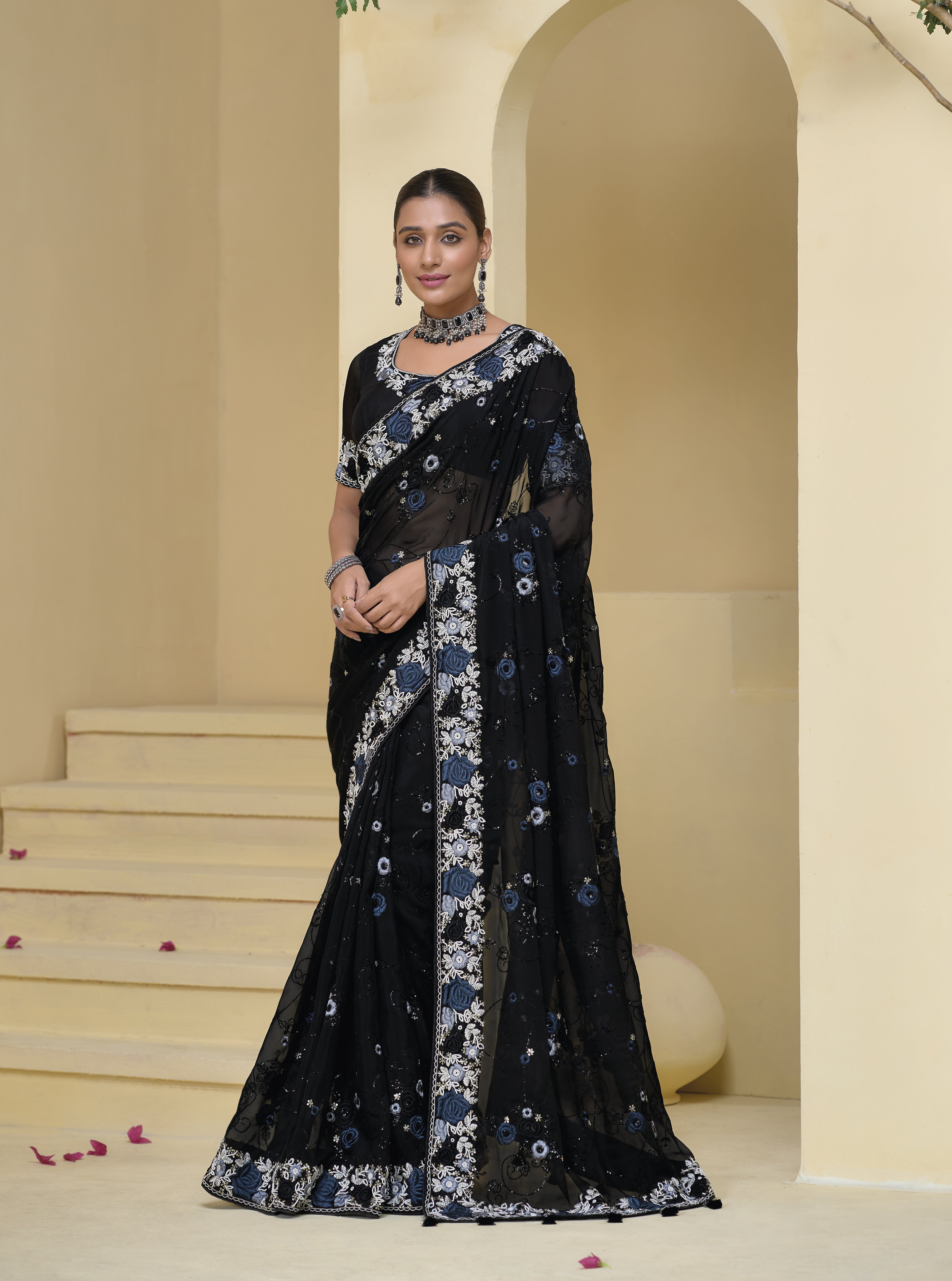 Black Banarasi Sequence Heavy Work Saree