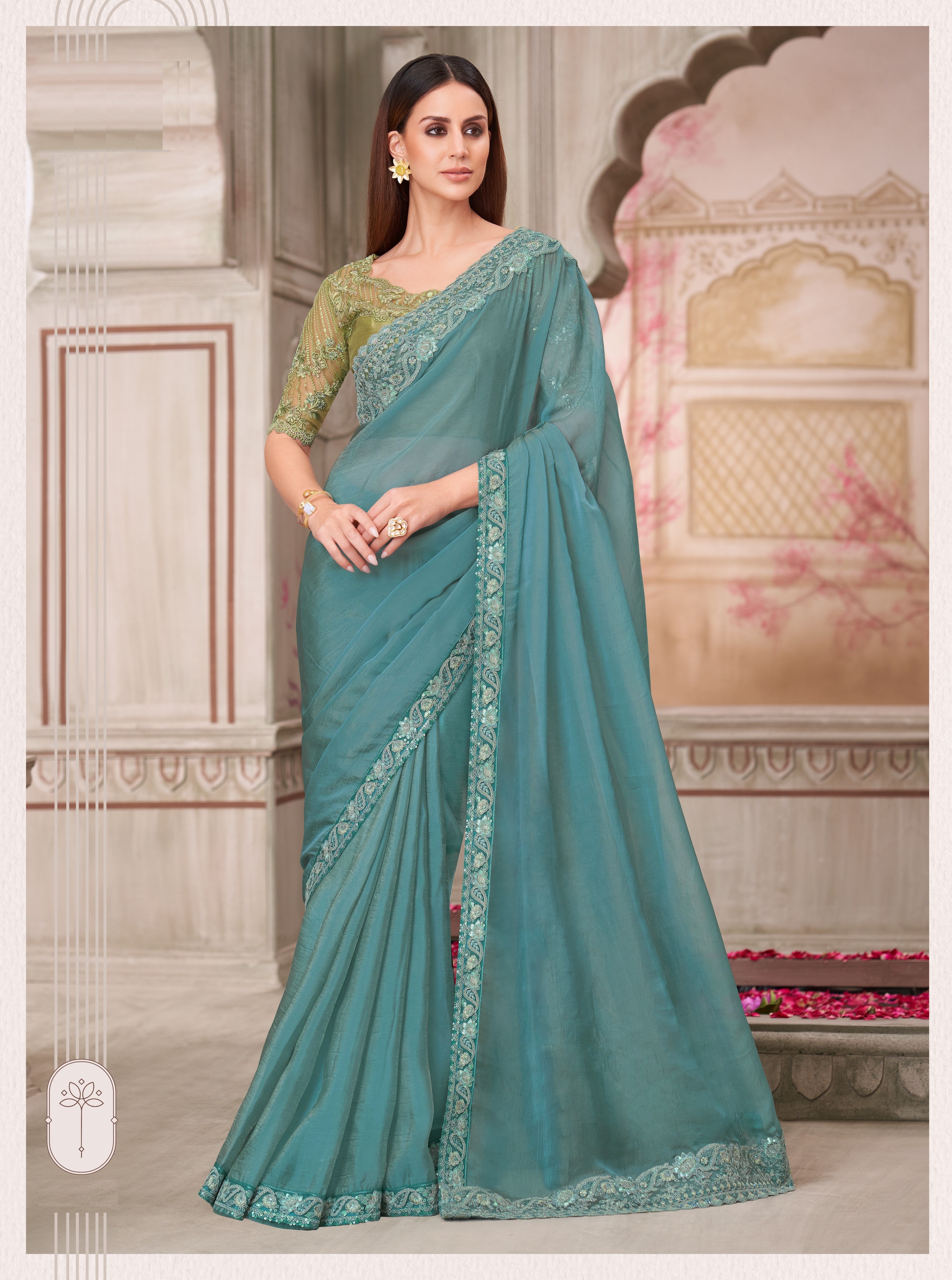 Light Blue Georgette Silk Handwork Saree