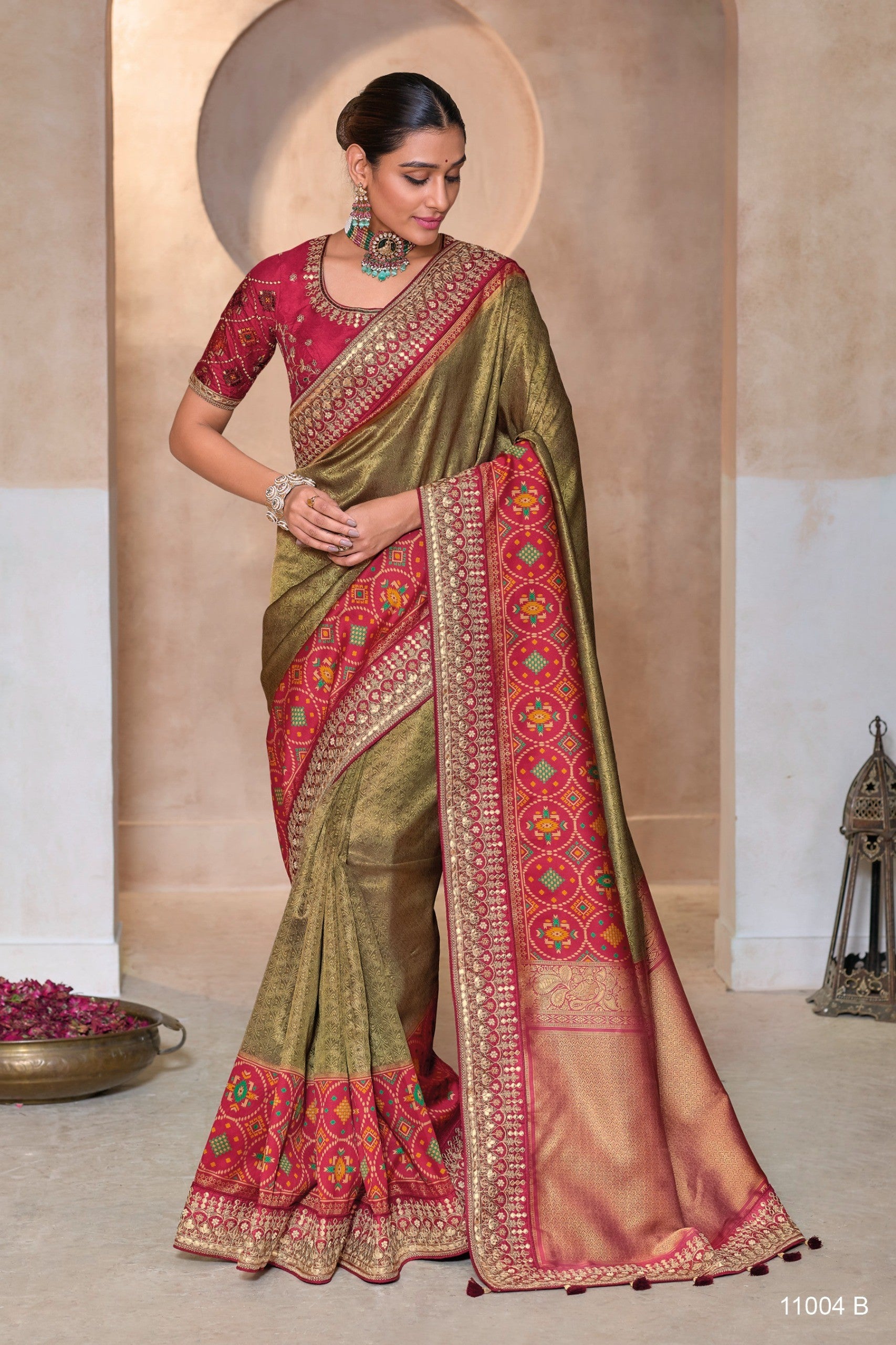 Luxurious Gold and Red Banarasi Silk Designer Saree