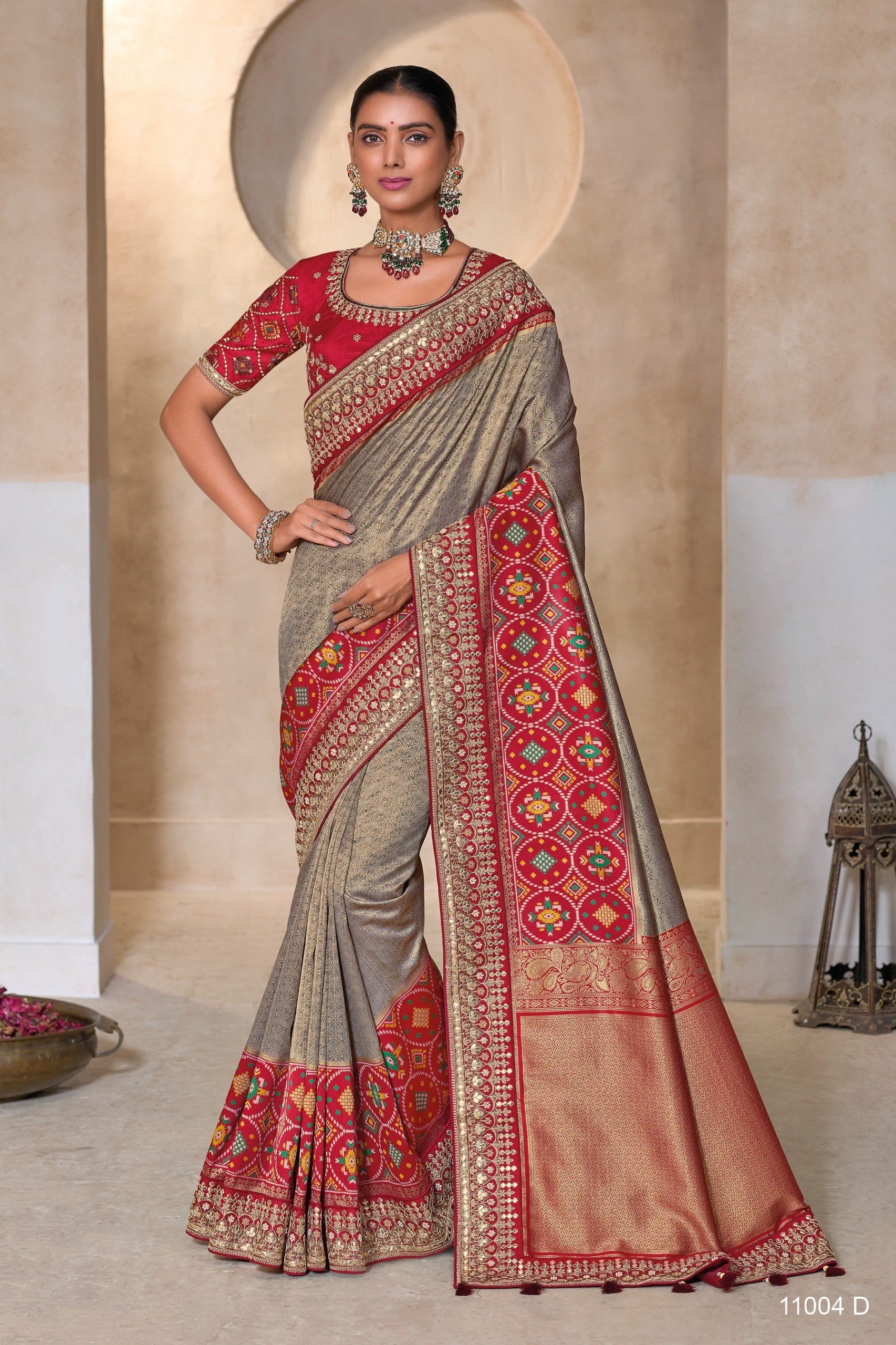 Traditional Grey Banarasi Silk Designer Saree