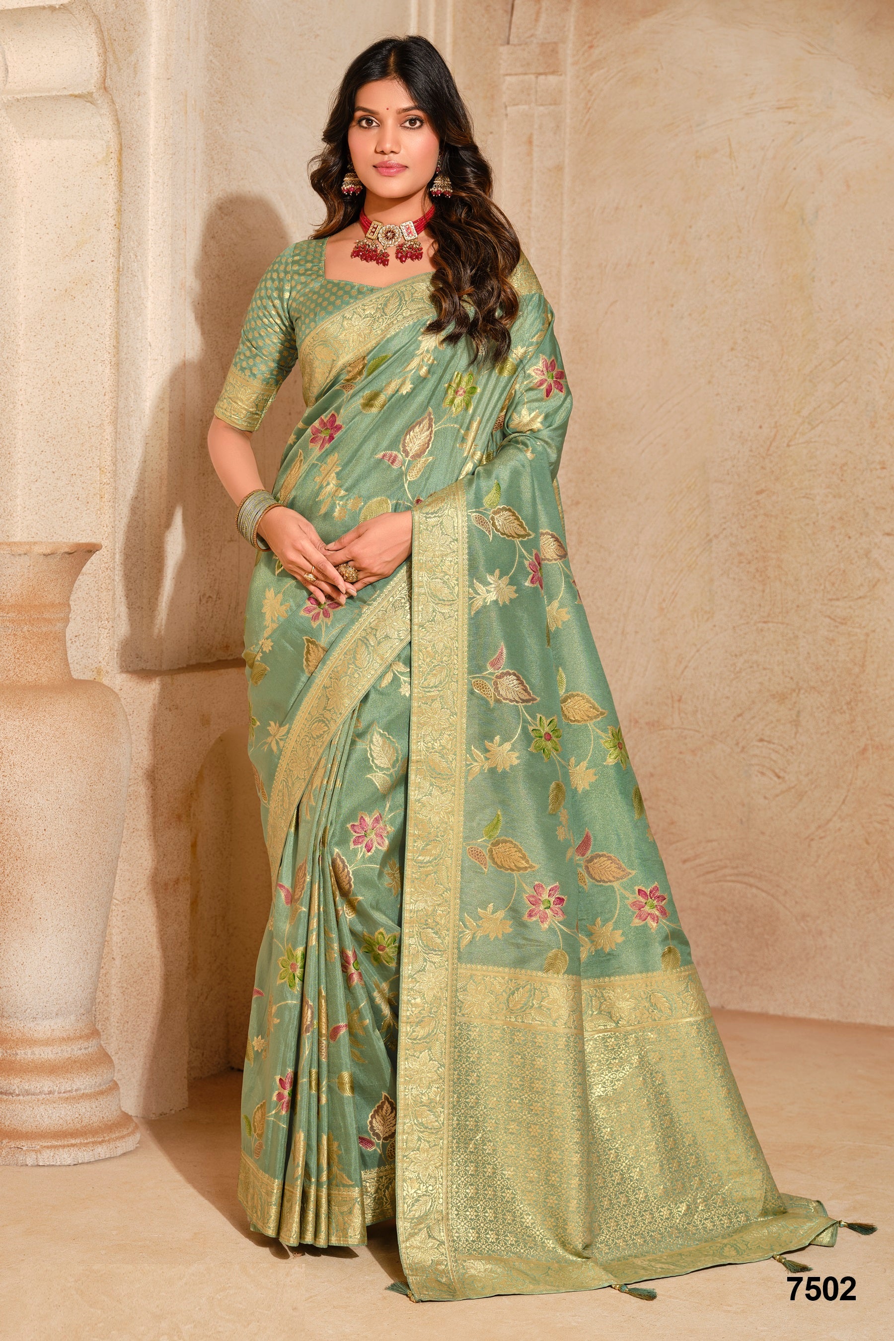 Traditional Green Silk Party Wear Saree