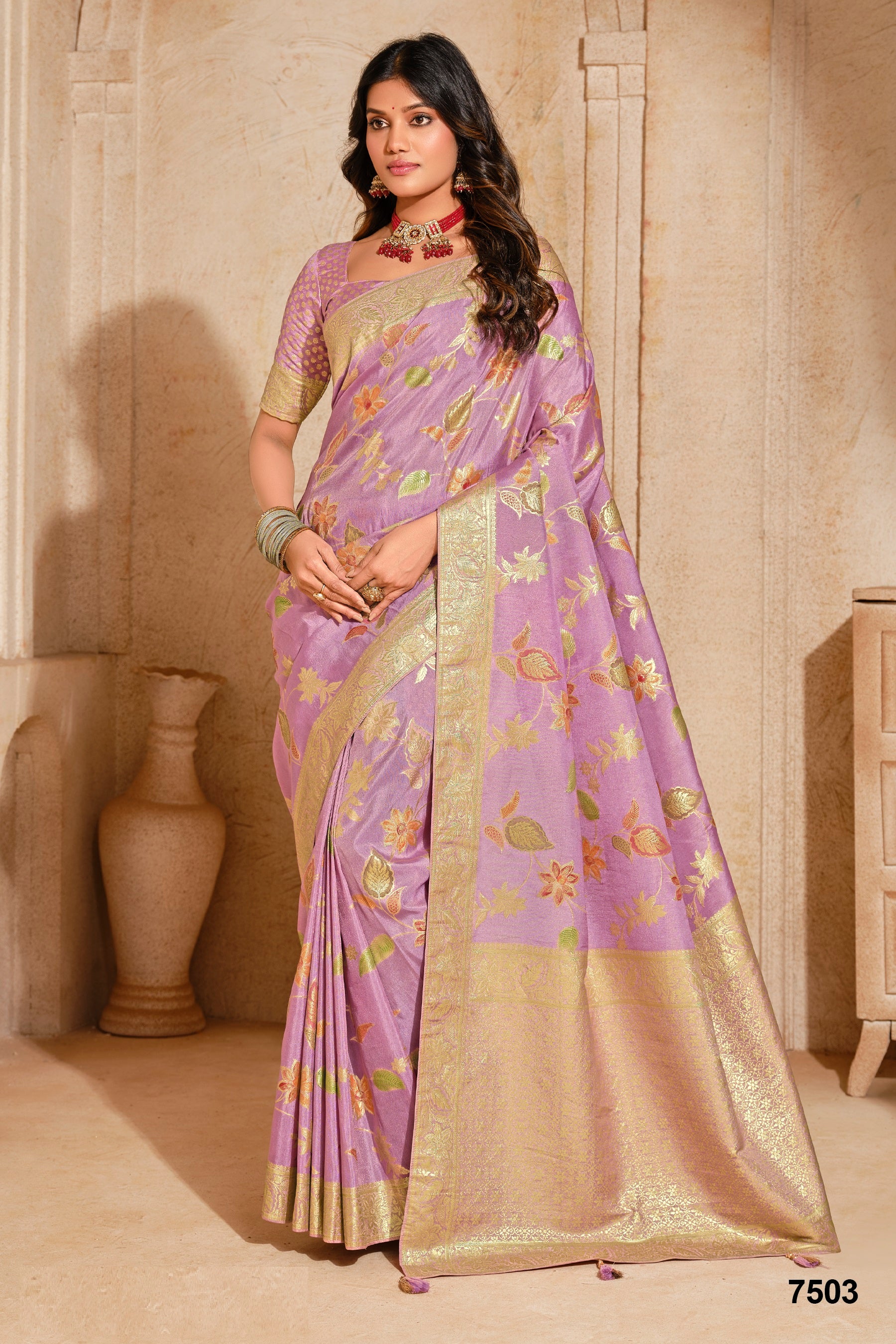Traditional Lavender Silk Party Wear Saree