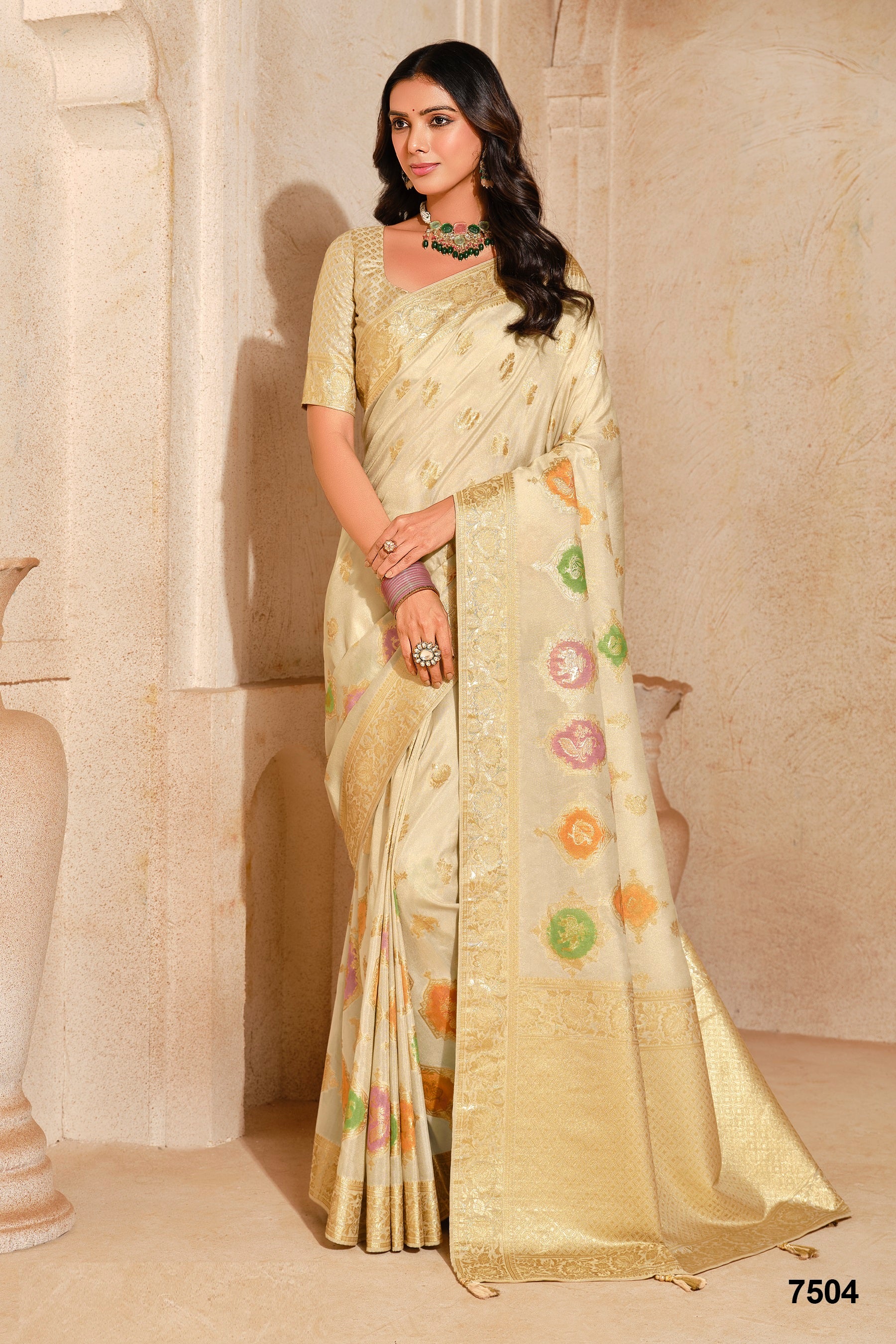 Traditional White Silk Party Wear Saree