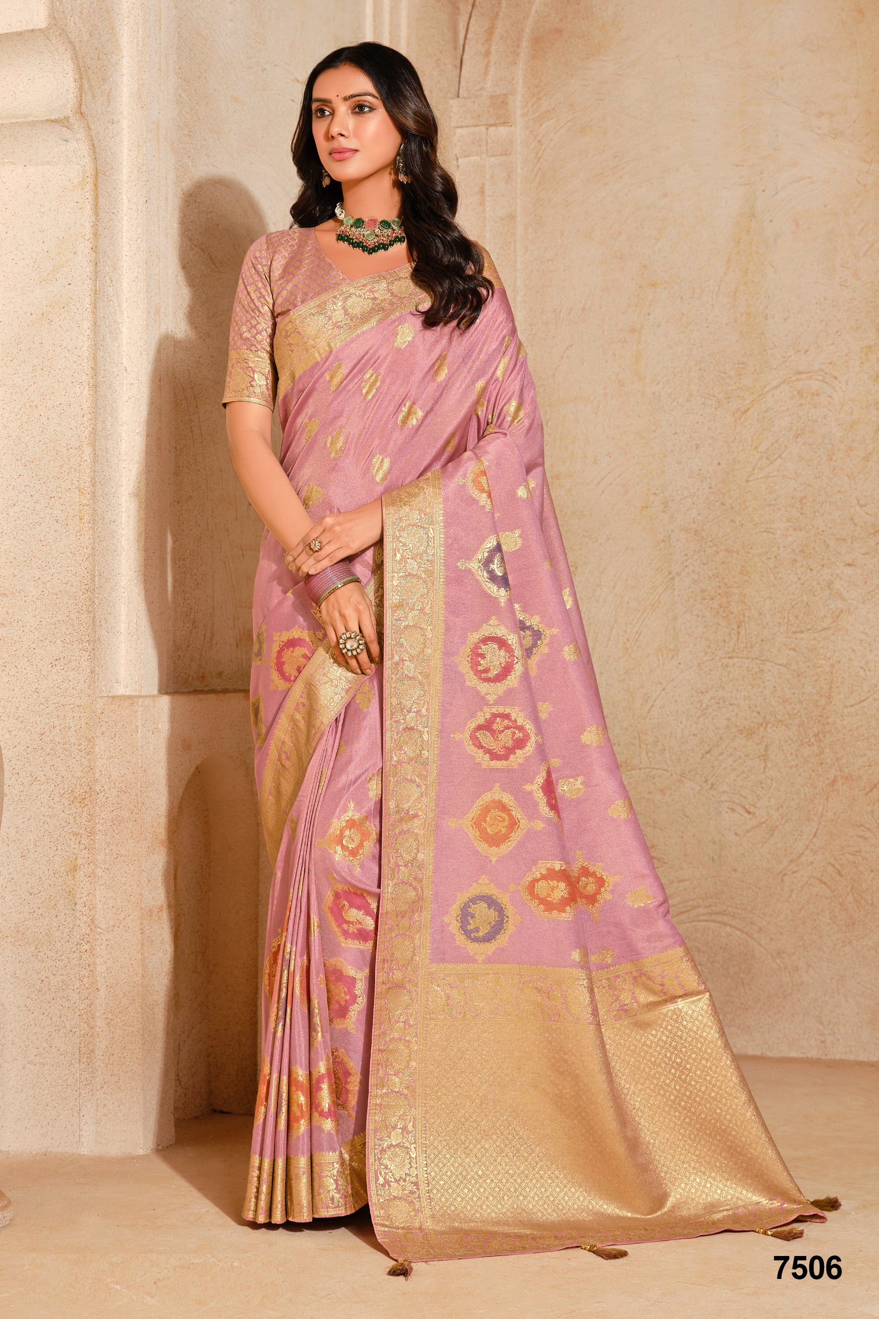 Traditional Light Pink Silk Party Wear Saree