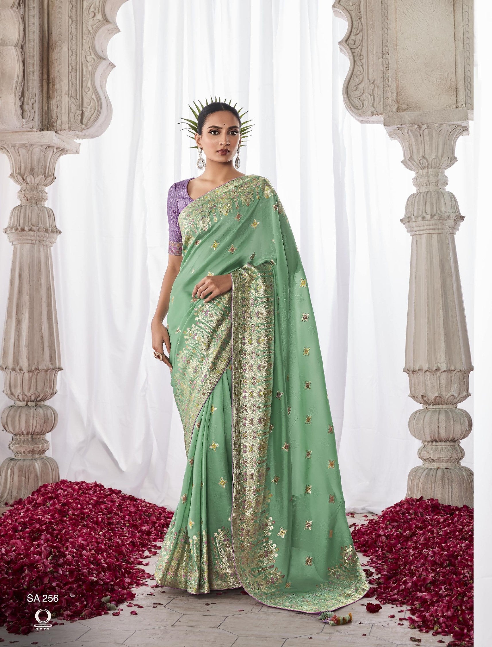 Mint Green Kora Silk Festival Wear Saree