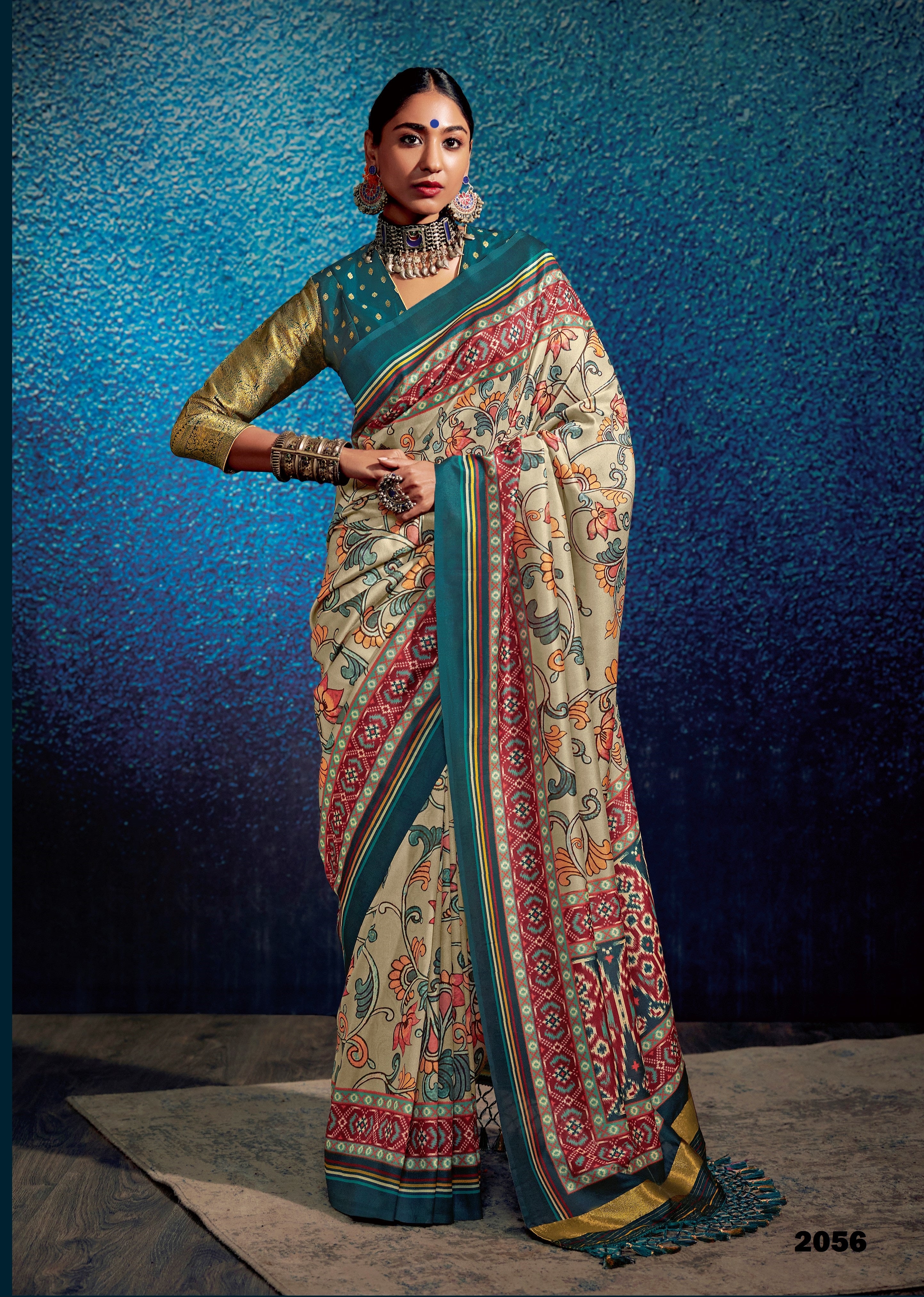 Beige Tussar Silk Kalamkari Print Festival Wear Saree