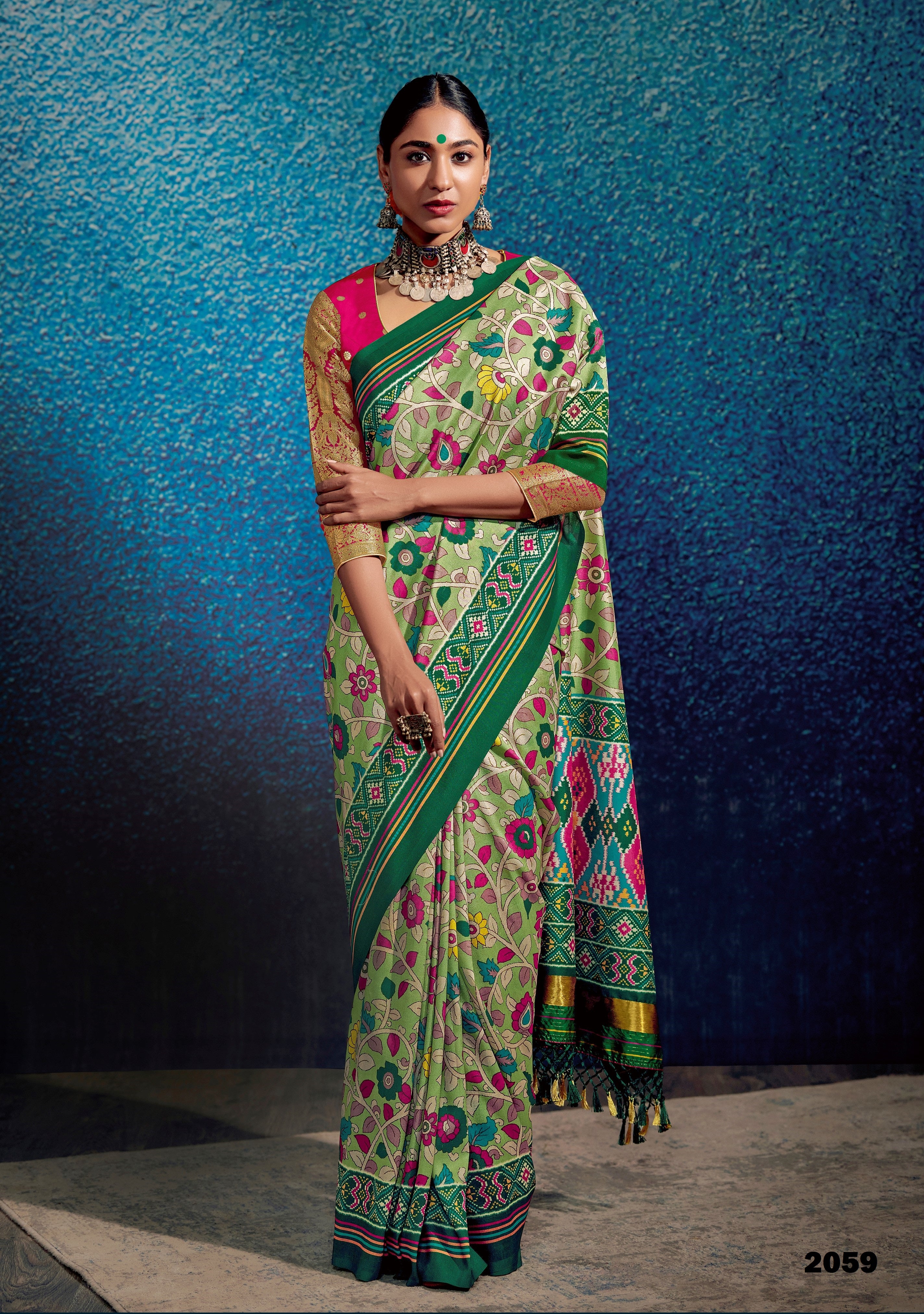 Pista Green Tussar Silk Kalamkari Print Festival Wear Saree