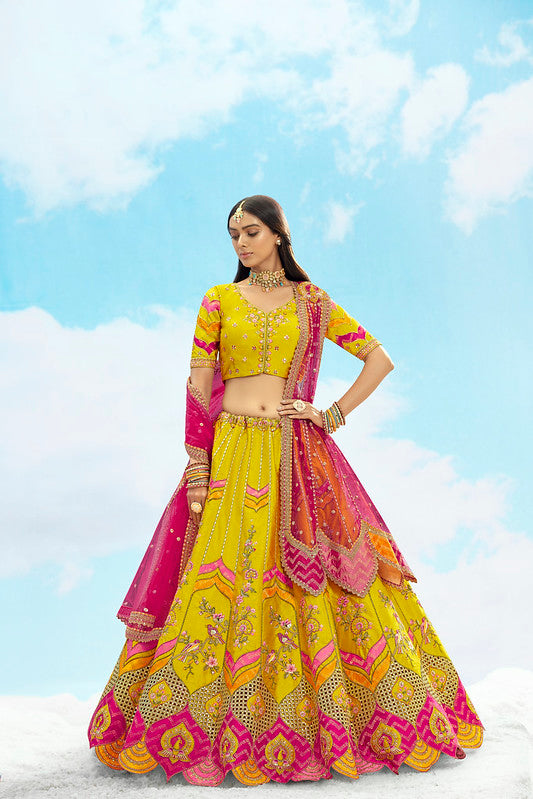 Yellow Silk Wedding Wear Lehenga Choli