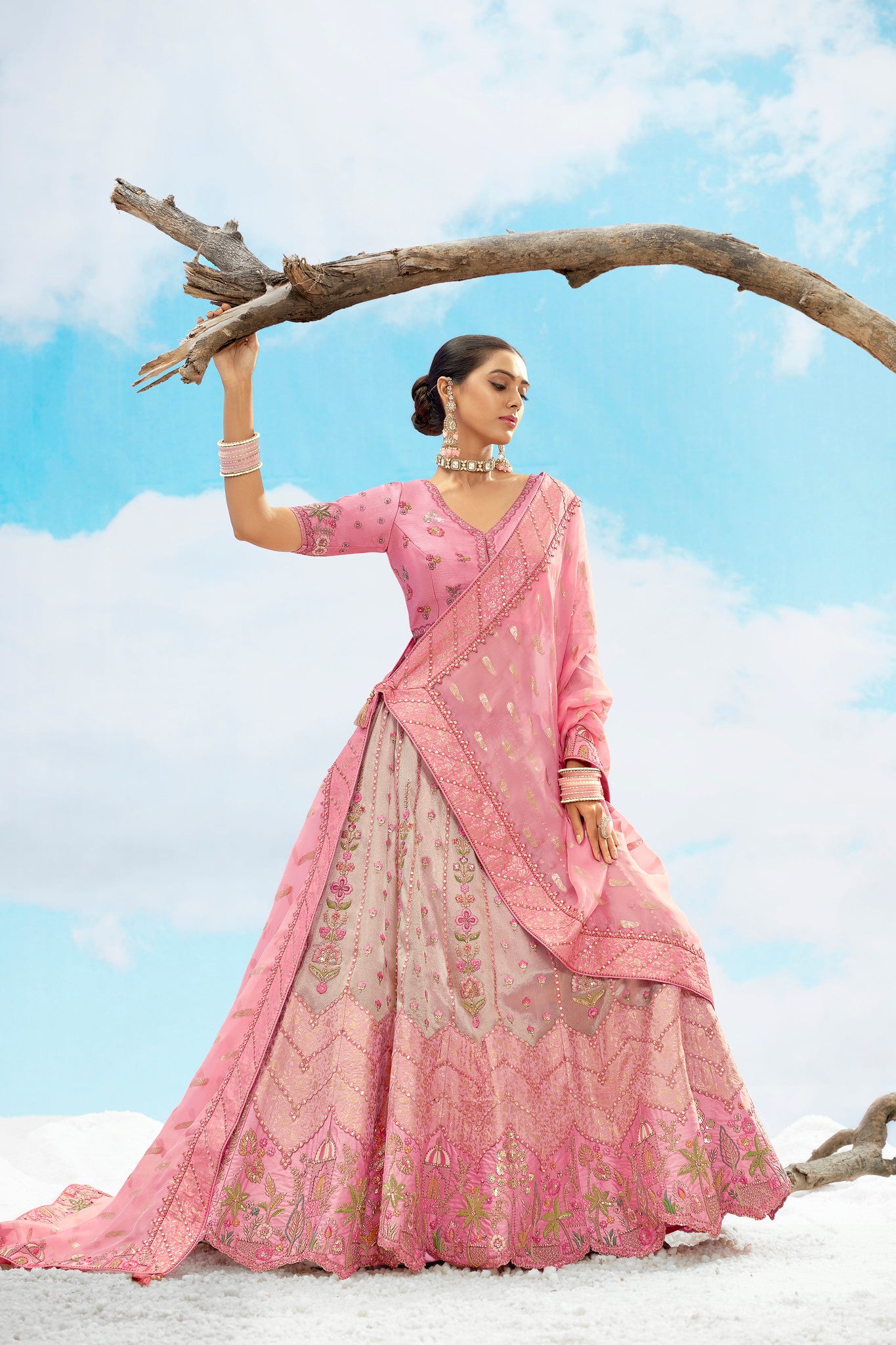 Elegant Pink Silk Wedding Wear Lehenga Choli
