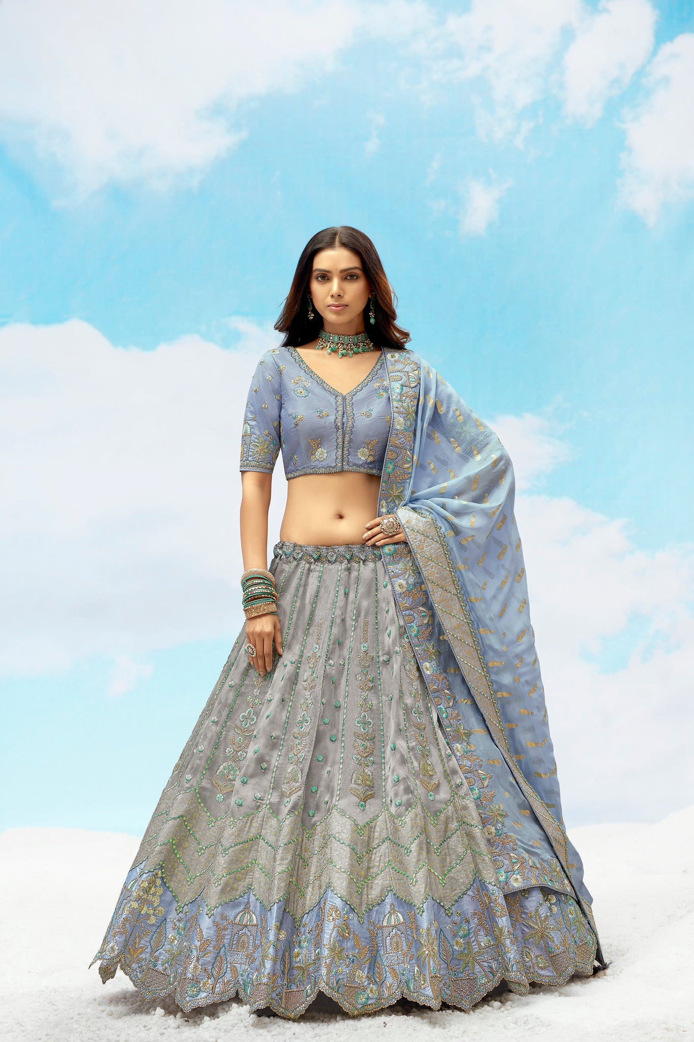 Grey Silk Wedding Wear Lehenga Choli