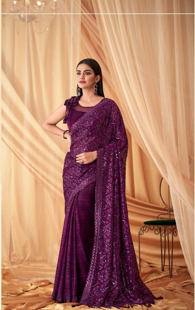 Purple Georgette Party Wear Saree