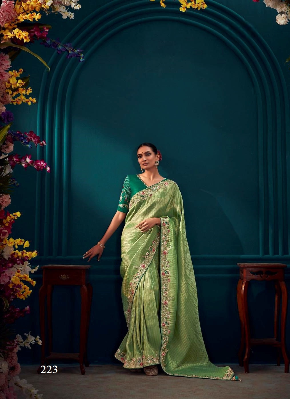 Light Green Banarasi Kanjivaram Party Wear Saree