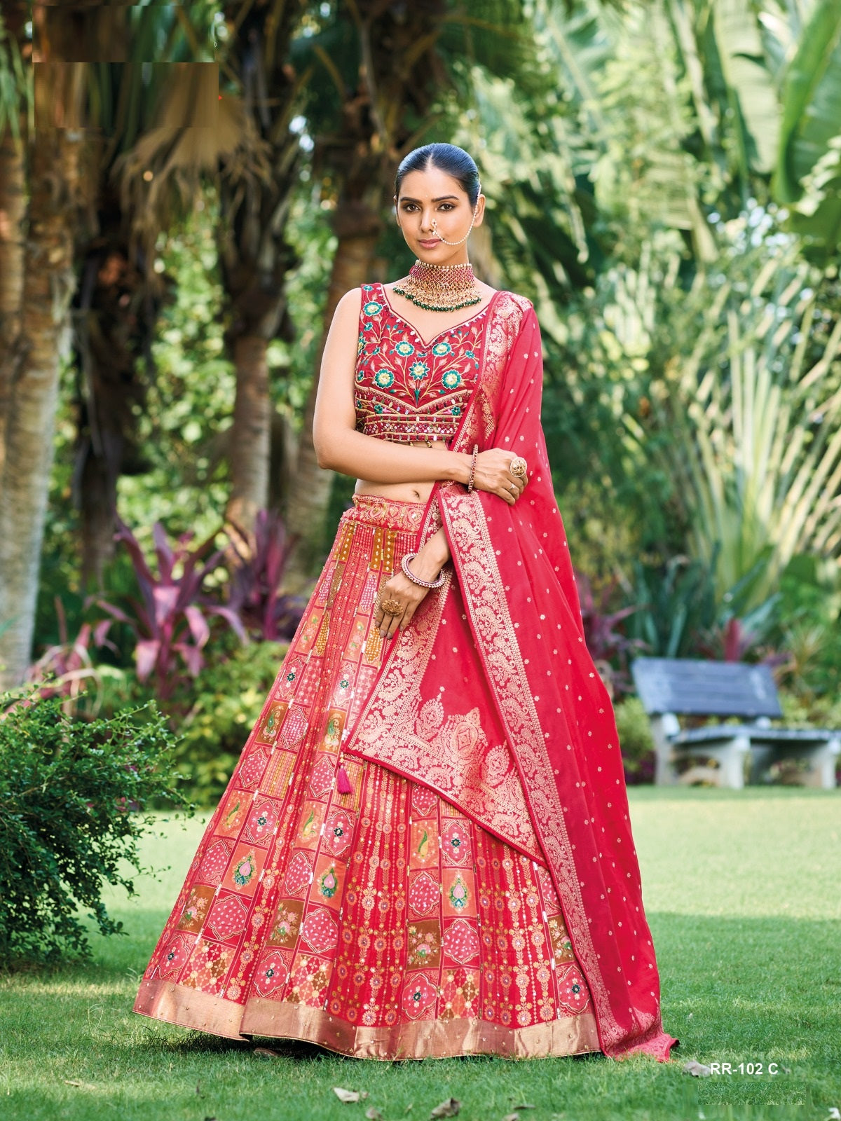 Primarily Red Banarasi Silk Wedding Wear Lehenga Choli