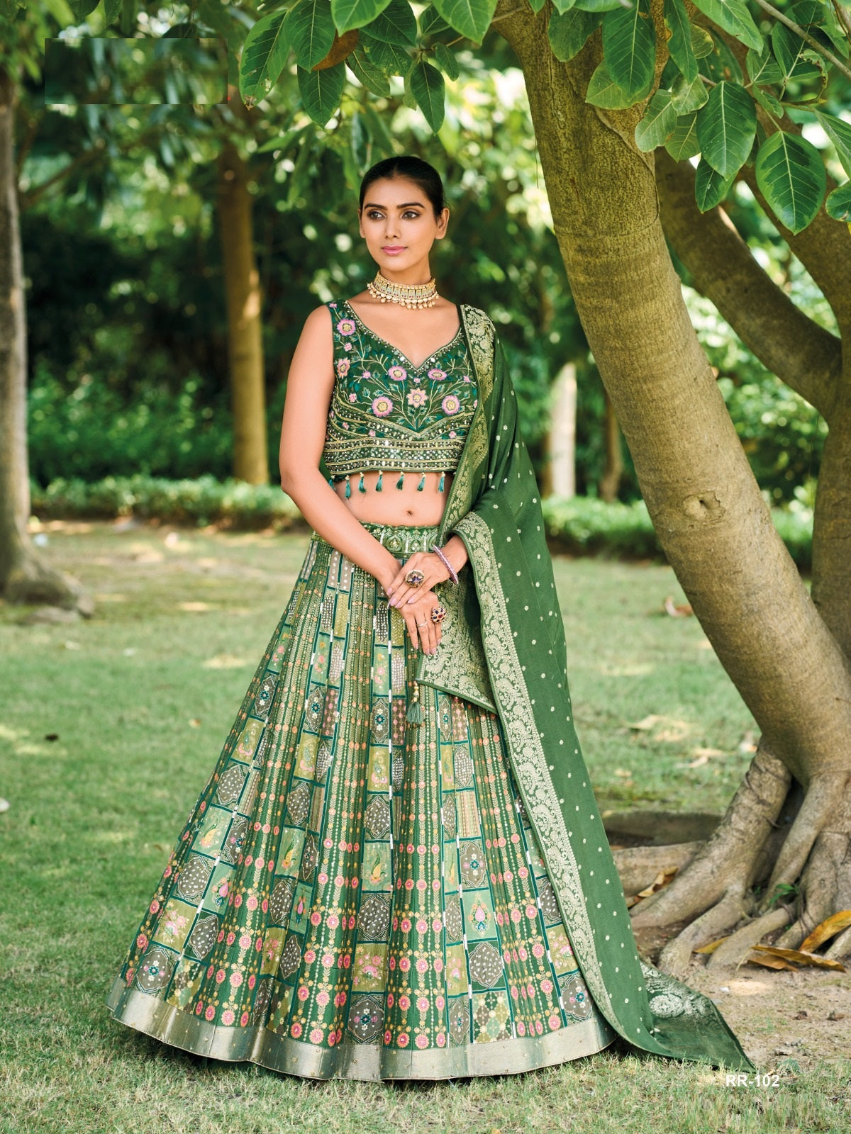 Moss Green Banarasi Silk Wedding Wear Lehenga Choli