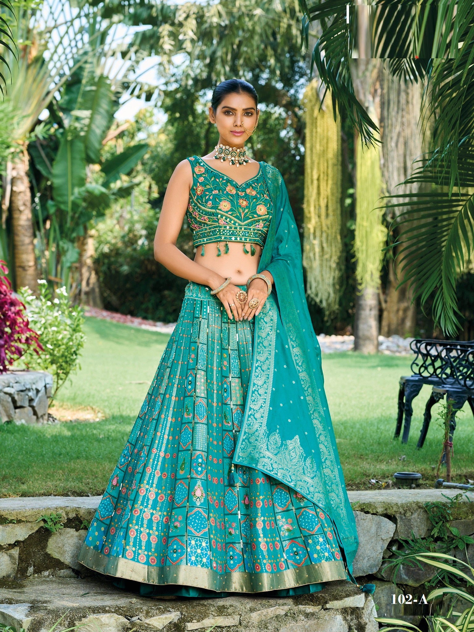 Turquoise Blue Banarasi Silk Wedding Wear Lehenga Choli