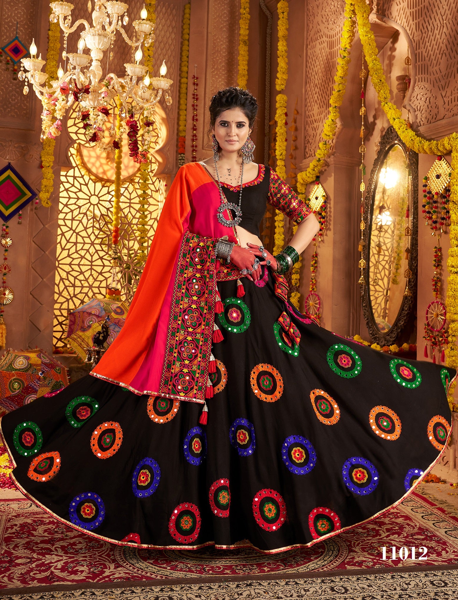Black Viscose Rayon Navratri Special Lehenga Choli