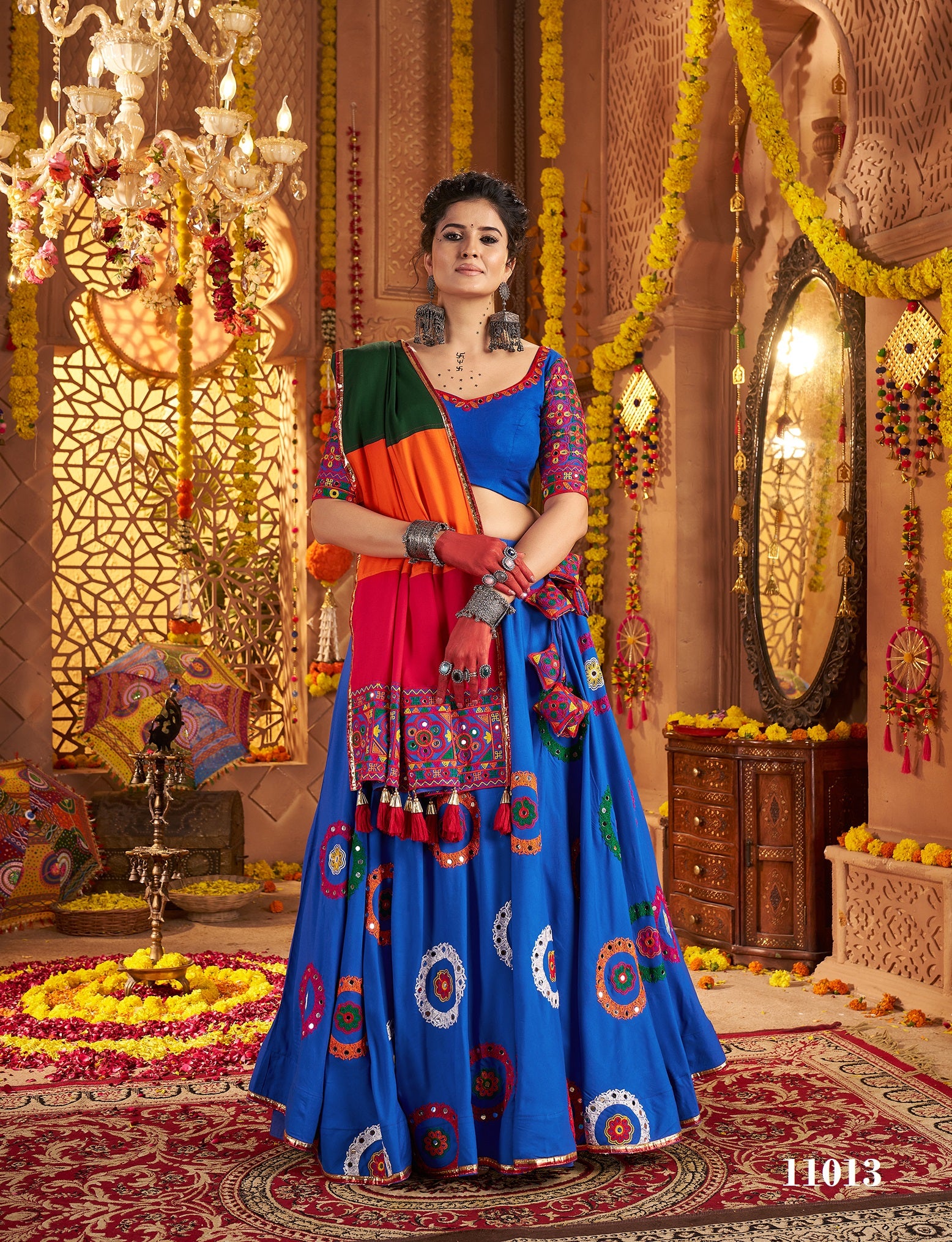 Royal Blue Viscose Rayon Navratri Special Lehenga Choli