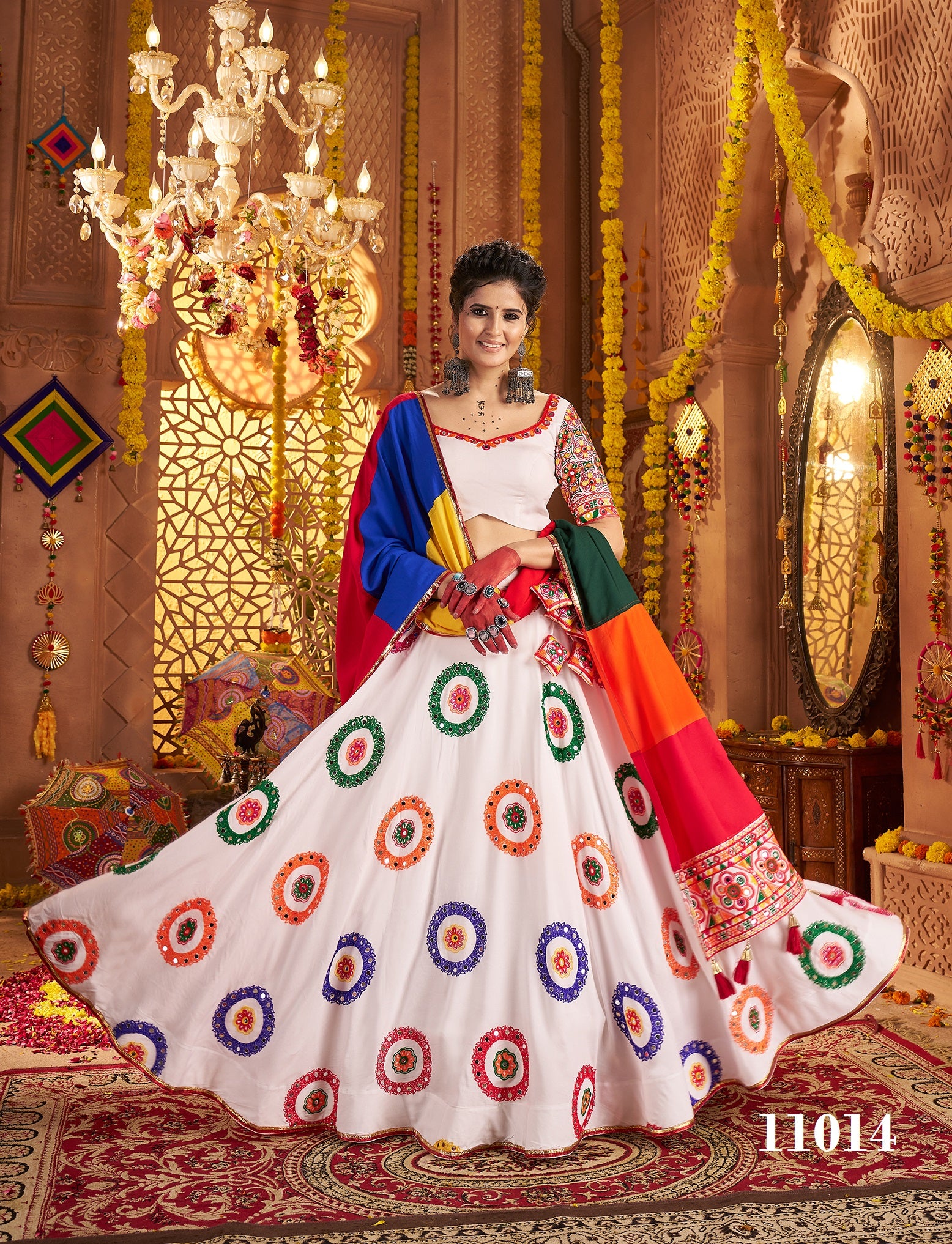 White Viscose Rayon Navratri Special Lehenga Choli