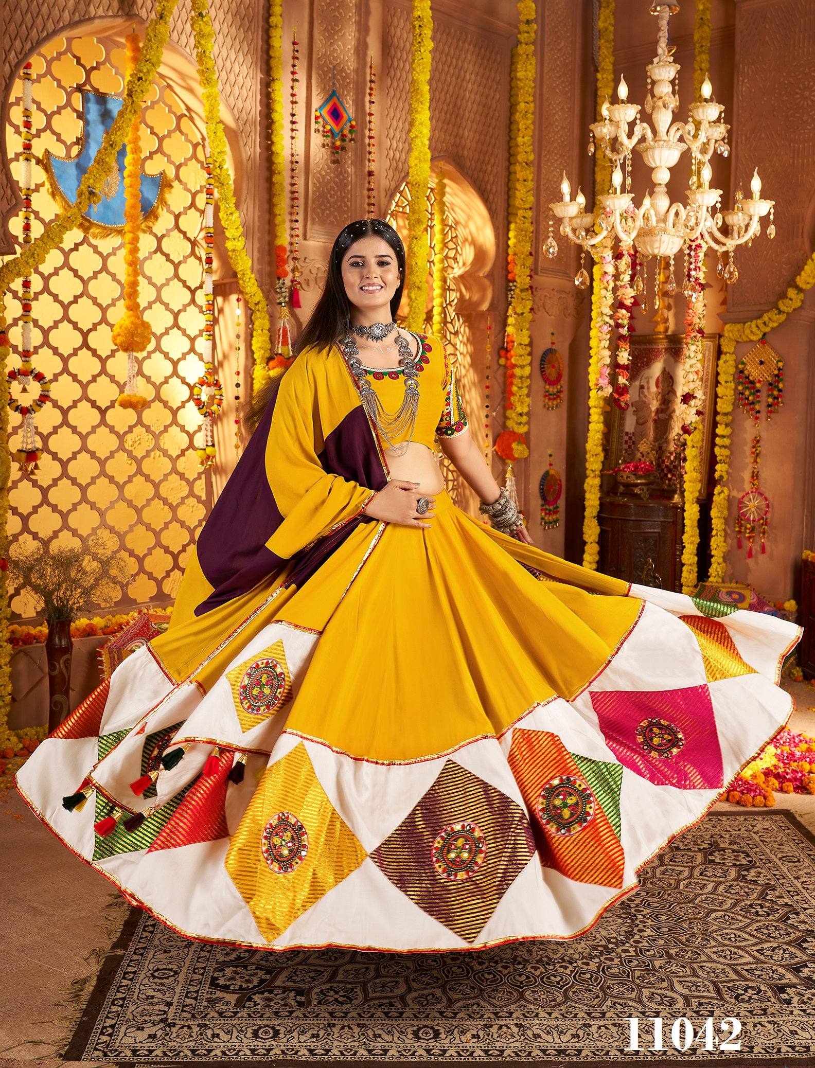 Mustard Yellow Viscose Cotton Navratri Special Lehenga Choli