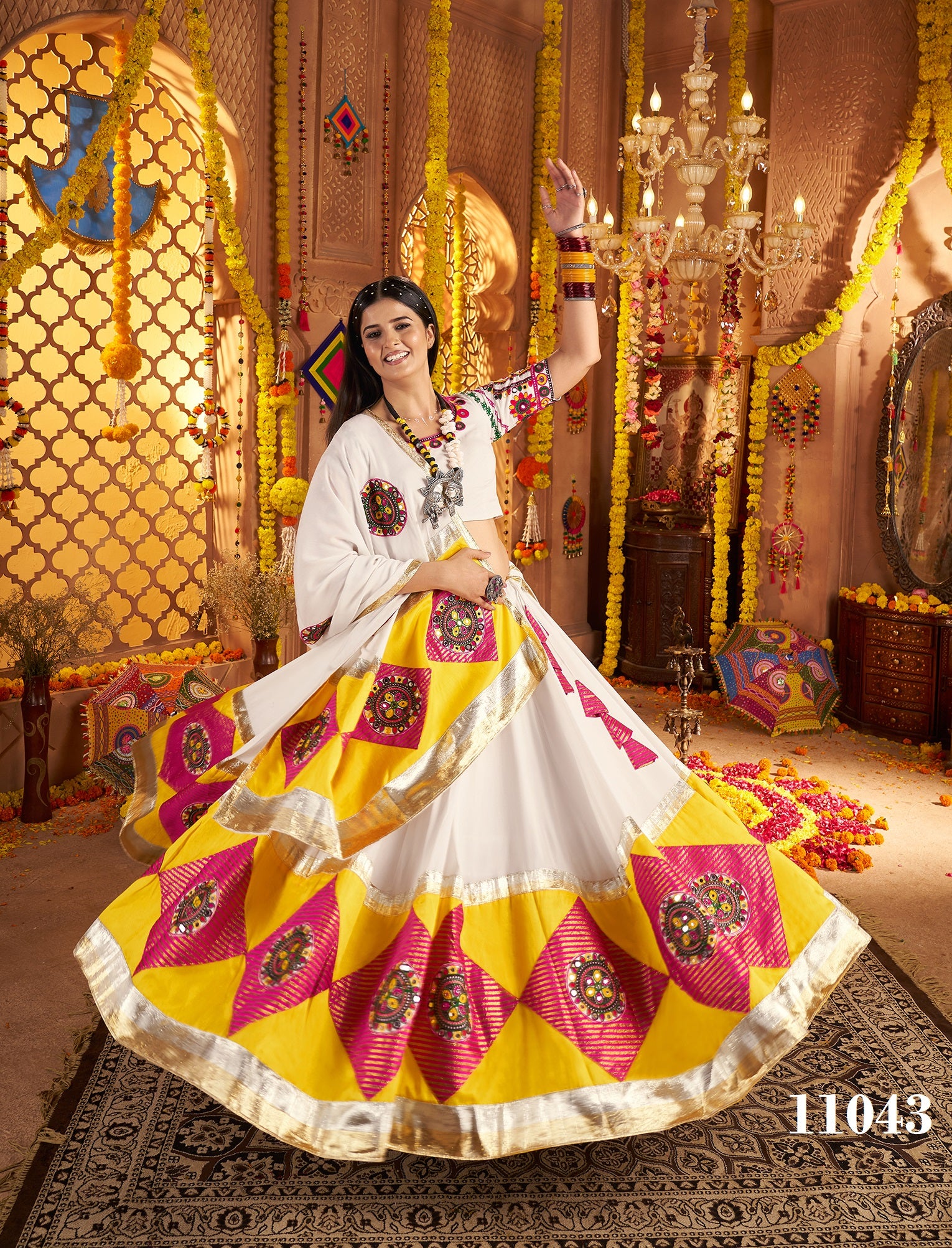 White Viscose Cotton Navratri Special Lehenga Choli