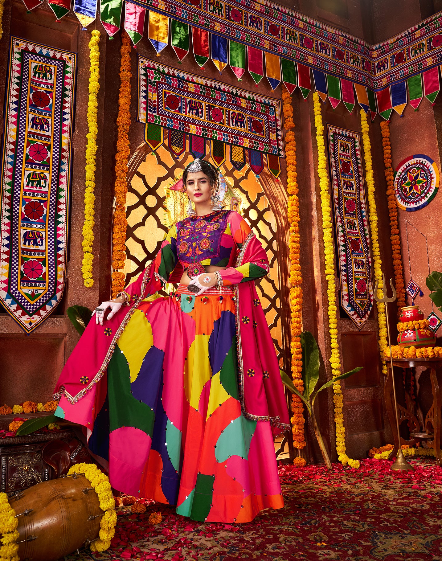 Multicolor Muslin Navratri Special Lehenga Choli