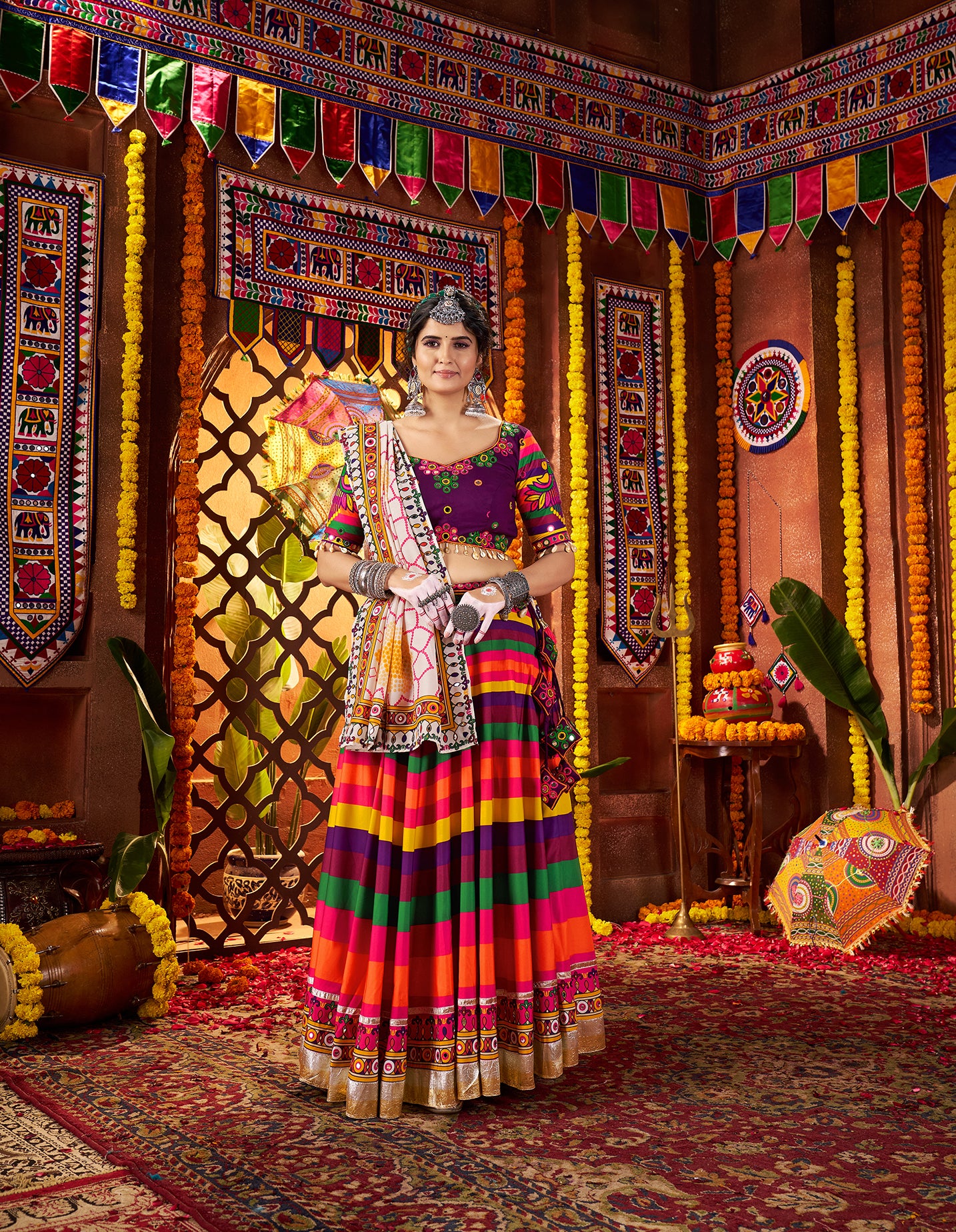 Colorful Muslin Navratri Special Lehenga Choli